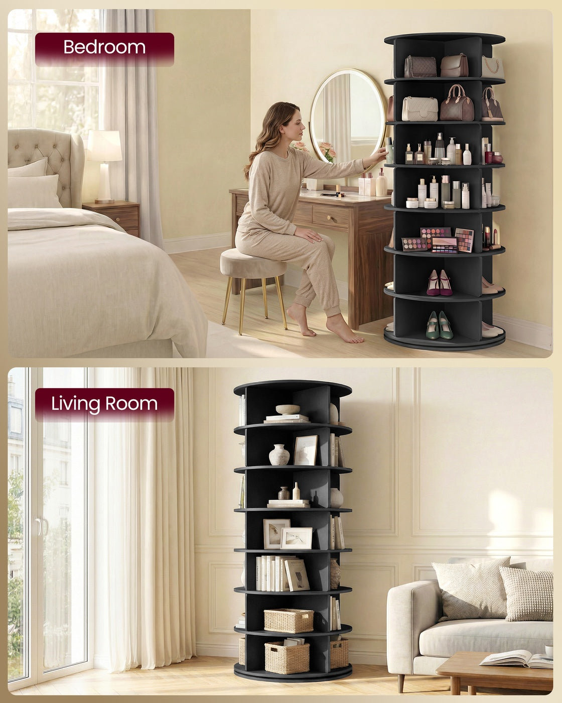 7-Tier Rotating Shoe Rack Tower - Free Standing 360 Degree Spinning Shoe Organizer