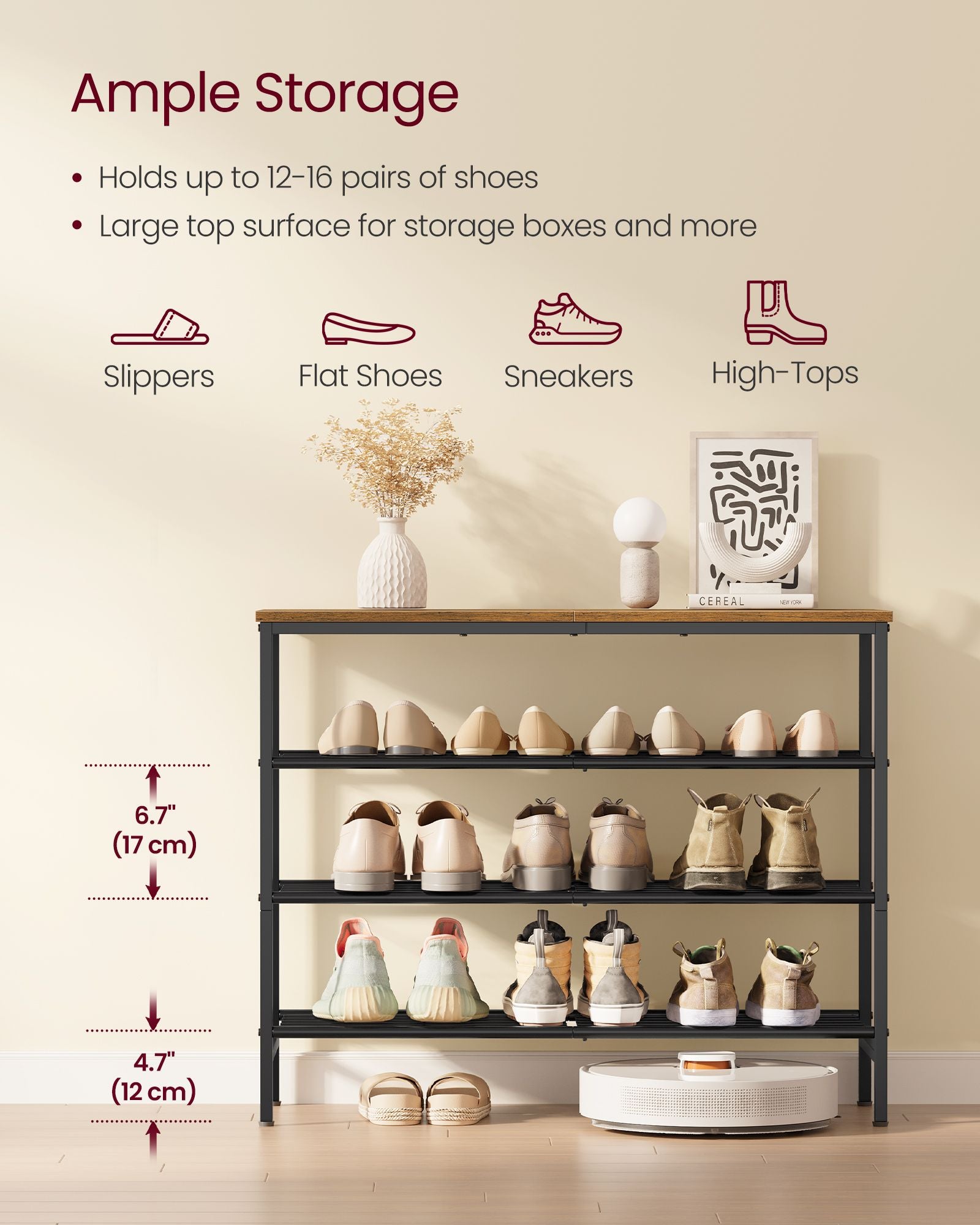 Shoe Rack - Shoe Storage Rack for Closet - Entryway - Living Room - 4-Tier Rustic Brown