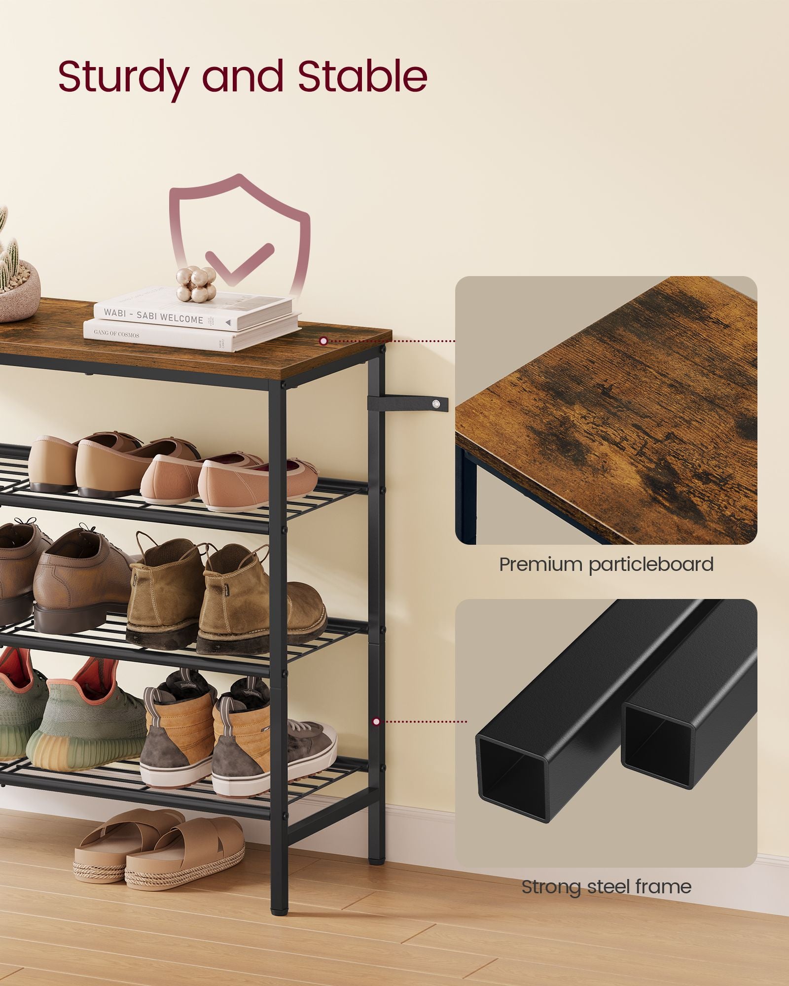 Shoe Rack - Shoe Storage Rack for Closet - Entryway - Living Room - 4-Tier Rustic Brown