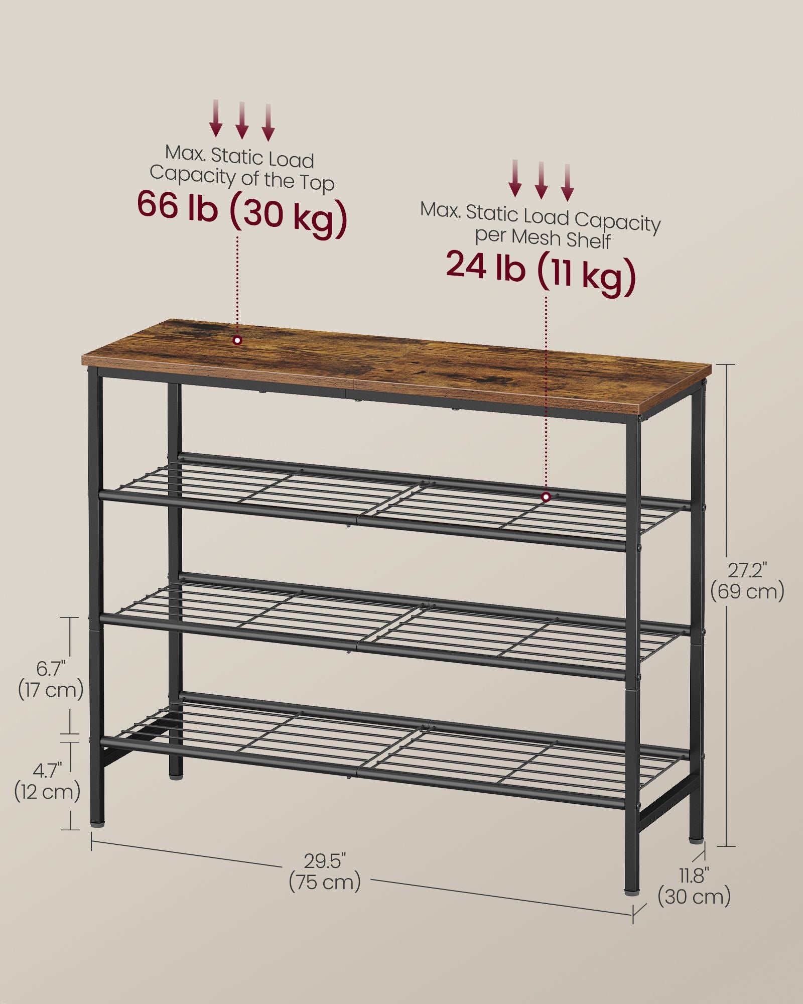 Shoe Rack - Shoe Storage Rack for Closet - Entryway - Living Room - 4-Tier Rustic Brown