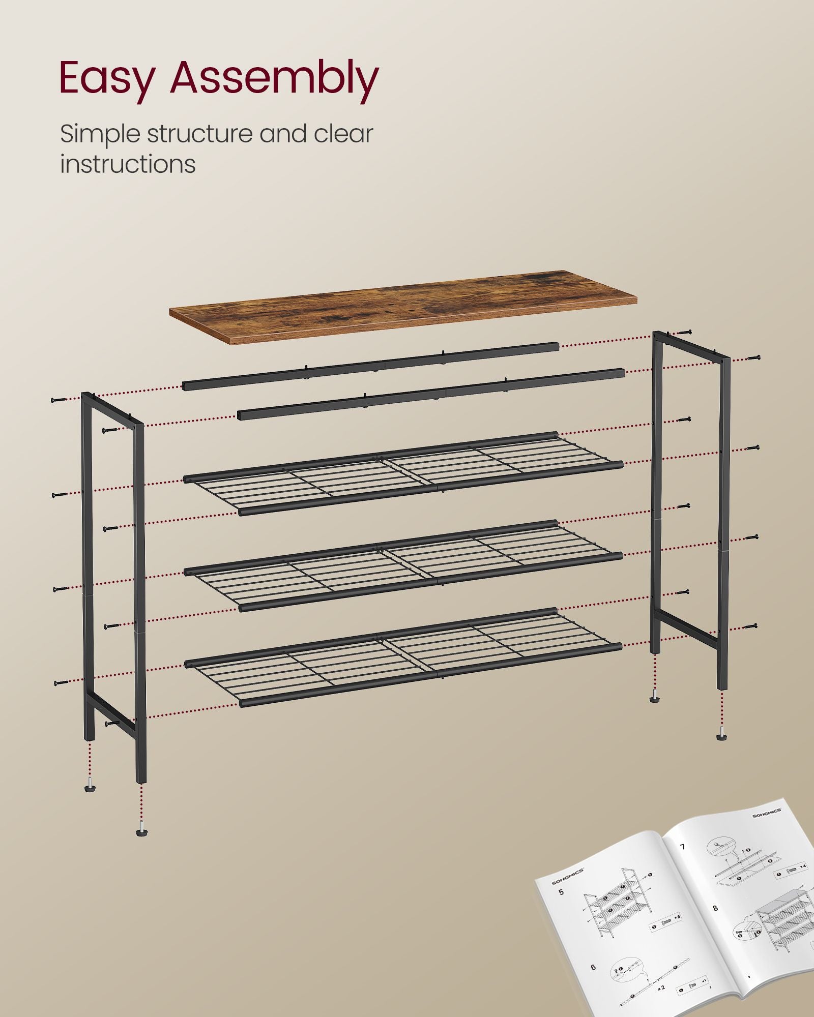 Shoe Rack - Shoe Storage Rack for Closet - Entryway - Living Room - 4-Tier Rustic Brown