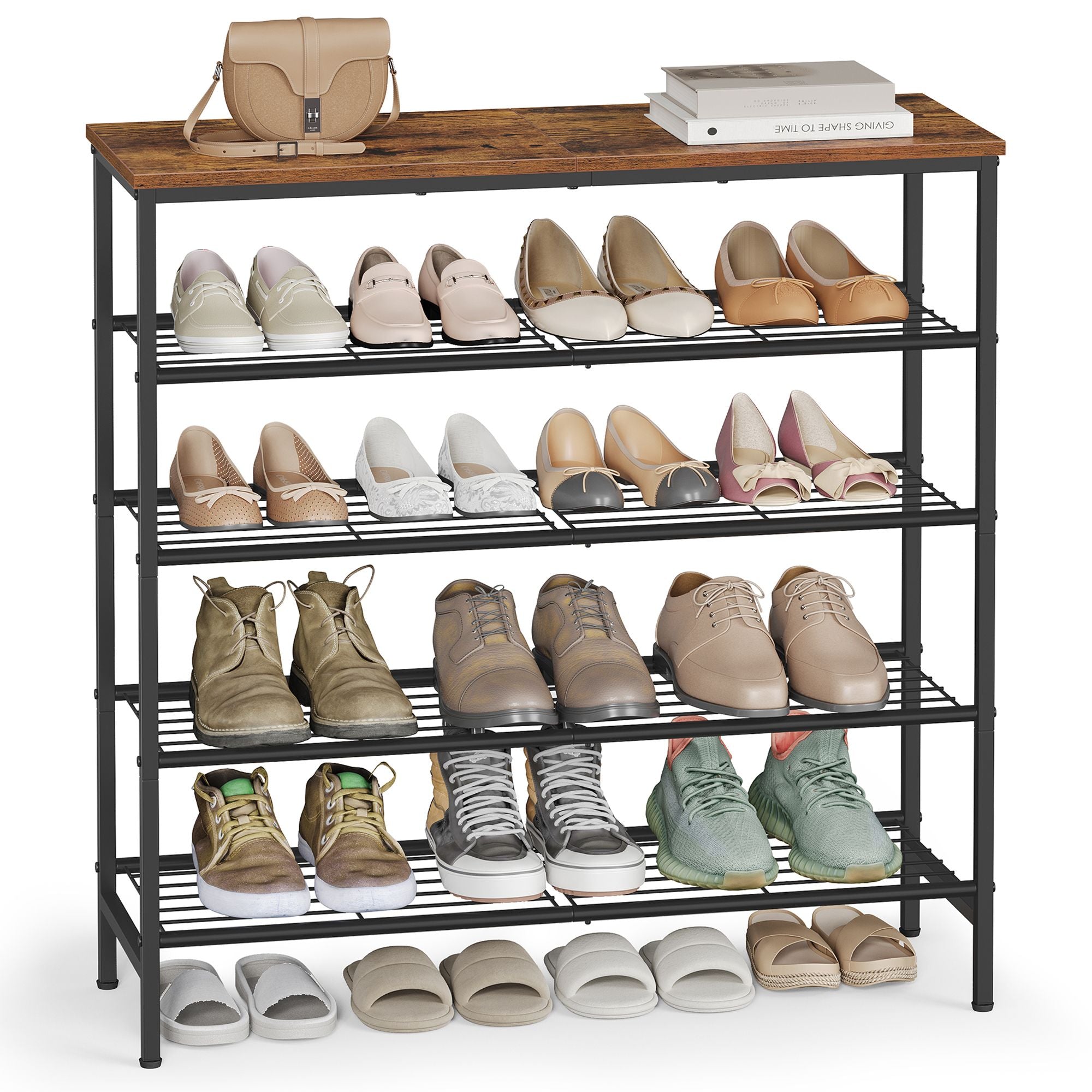 Shoe Rack - Shoe Storage Rack for Closet - Entryway - Living Room - 5-Tier Rustic Brown