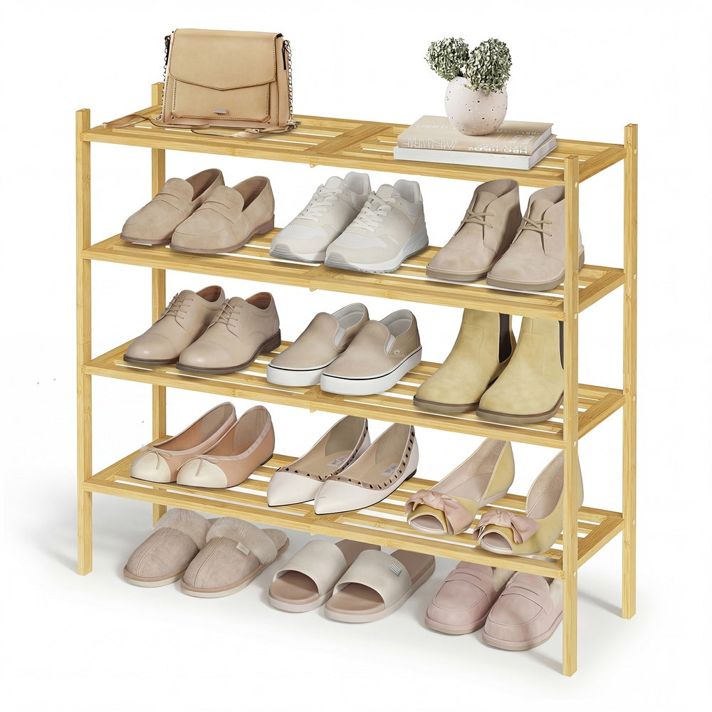 4-Tier Stackable Bamboo Shoe Rack for Closet & Entryway