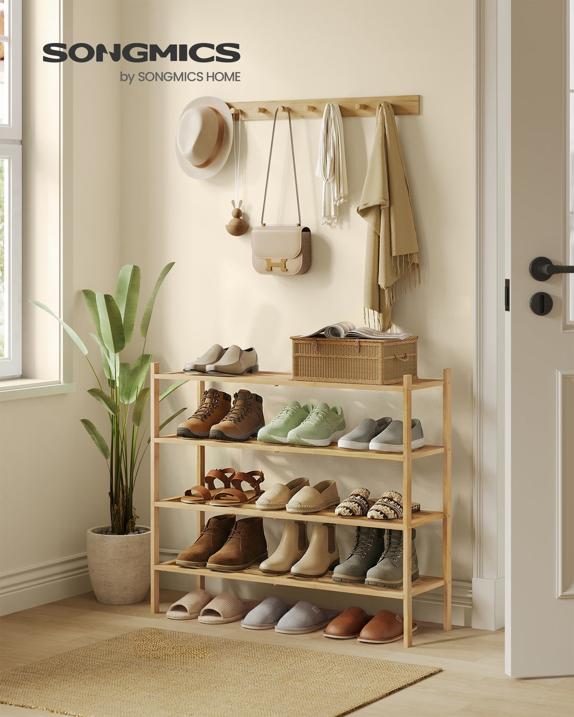4-Tier Stackable Bamboo Shoe Rack for Closet & Entryway