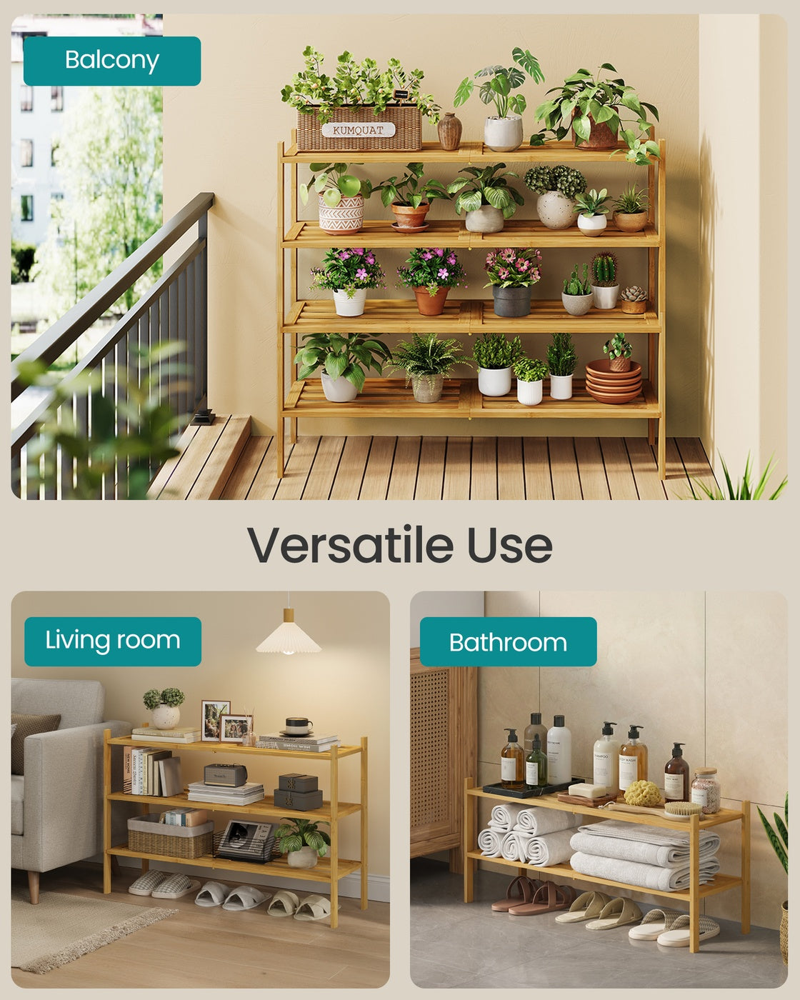 4-Tier Stackable Bamboo Shoe Rack for Closet & Entryway