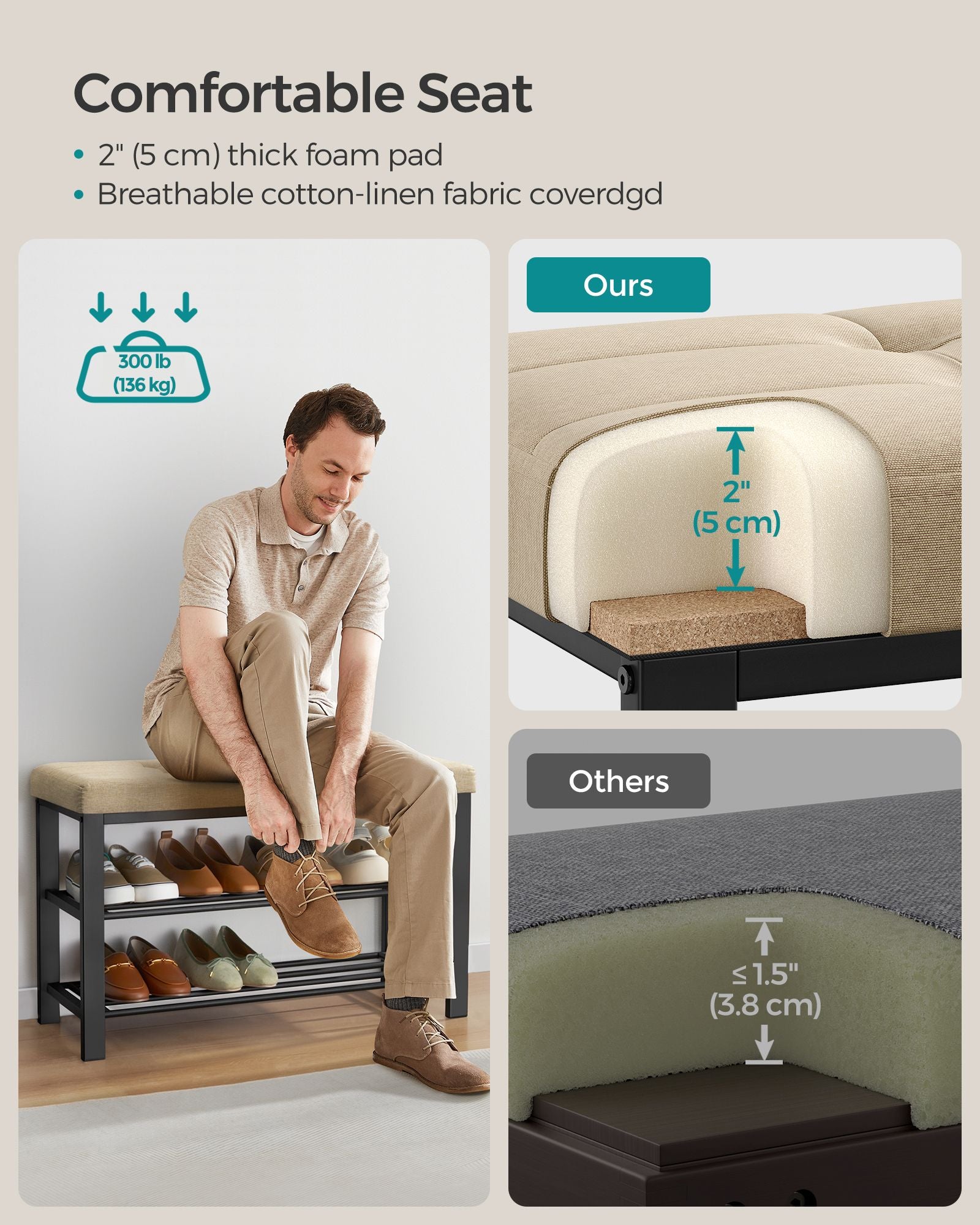 Shoe Bench - Storage Bench - Entryway Bench with Cushion