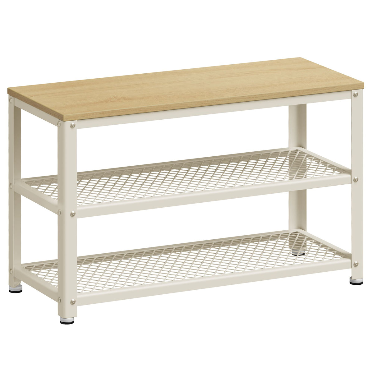 Shelf Storage Bench - Metal Mesh Shelves - 29 Inch Entryway Bench
