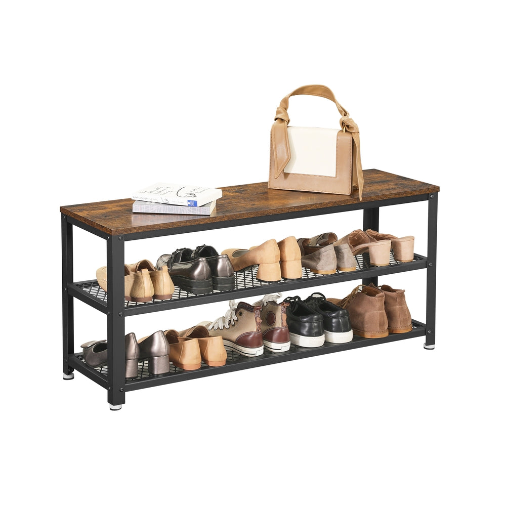 3-Tier Shelf Storage Bench - Brown + Black