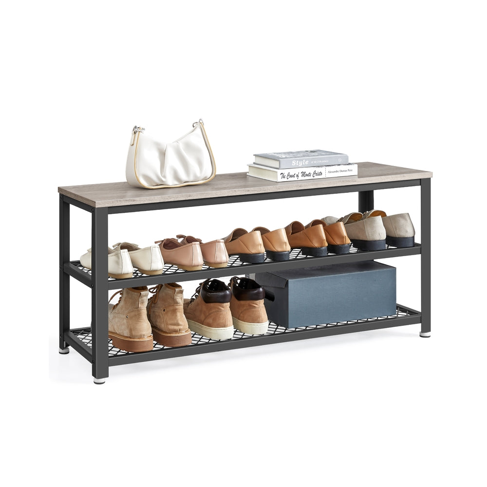 3-Tier Shelf Storage Bench - Greige + Black