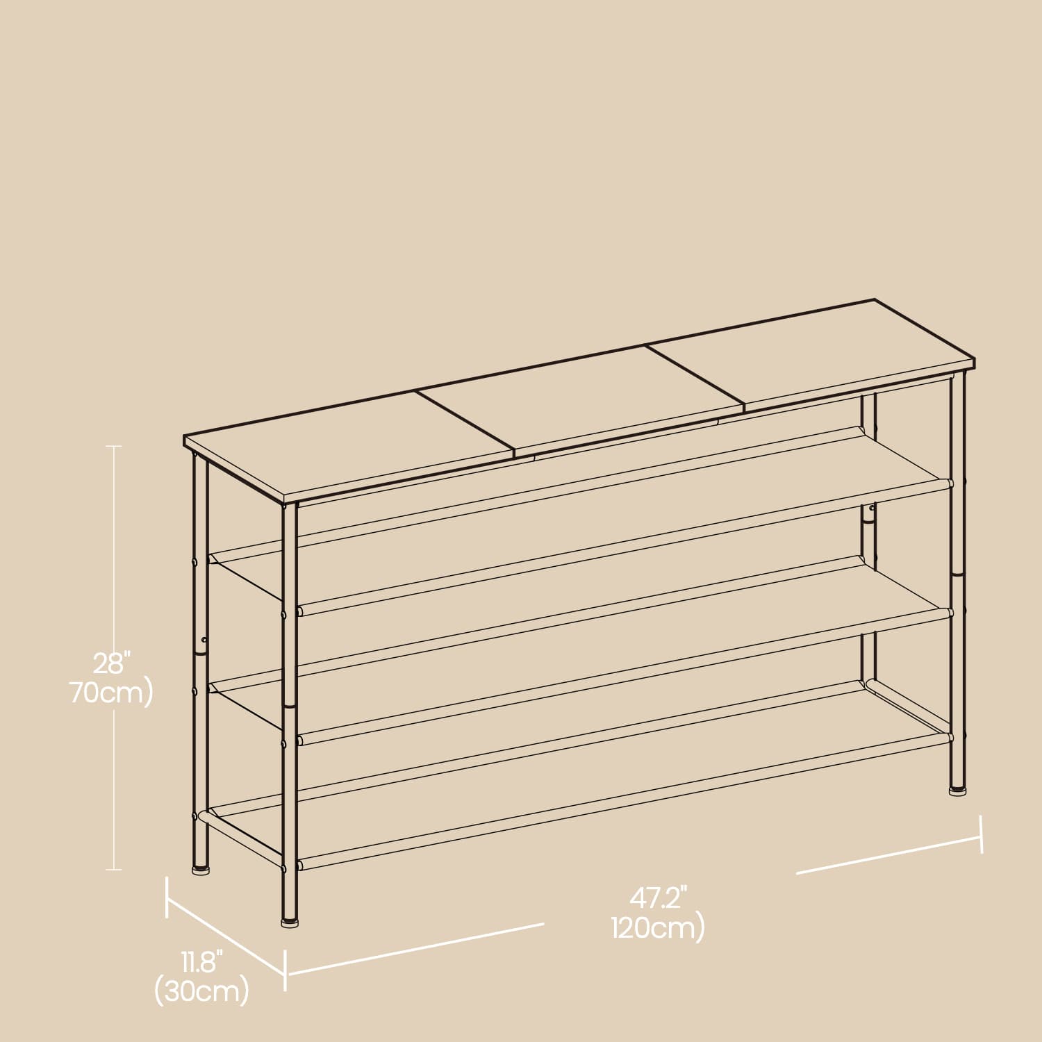 Shoe Storage Shelf with Fabric Tiers for Entryway or Closet - Rustic Brown, Black