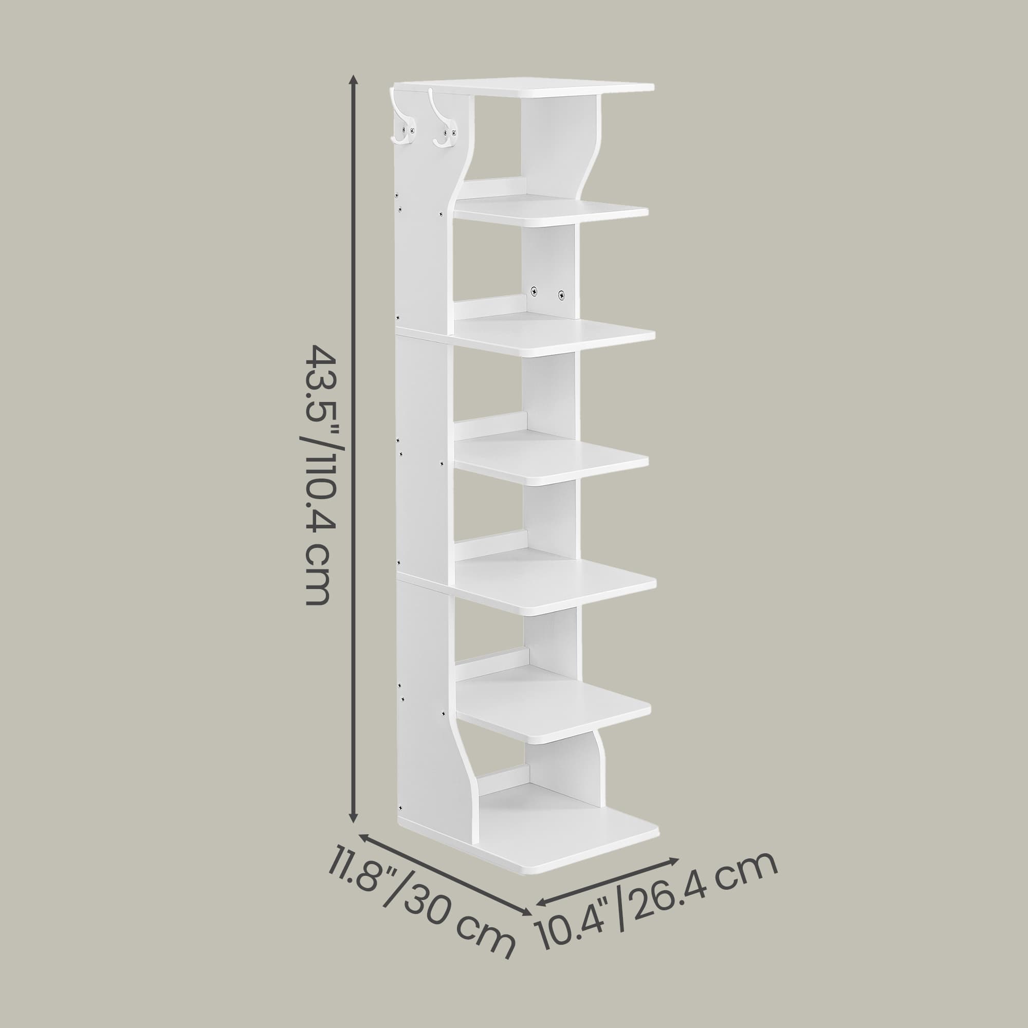 Tall Vertical Shoe Rack Tower with Hooks for Entryway and Bedroom