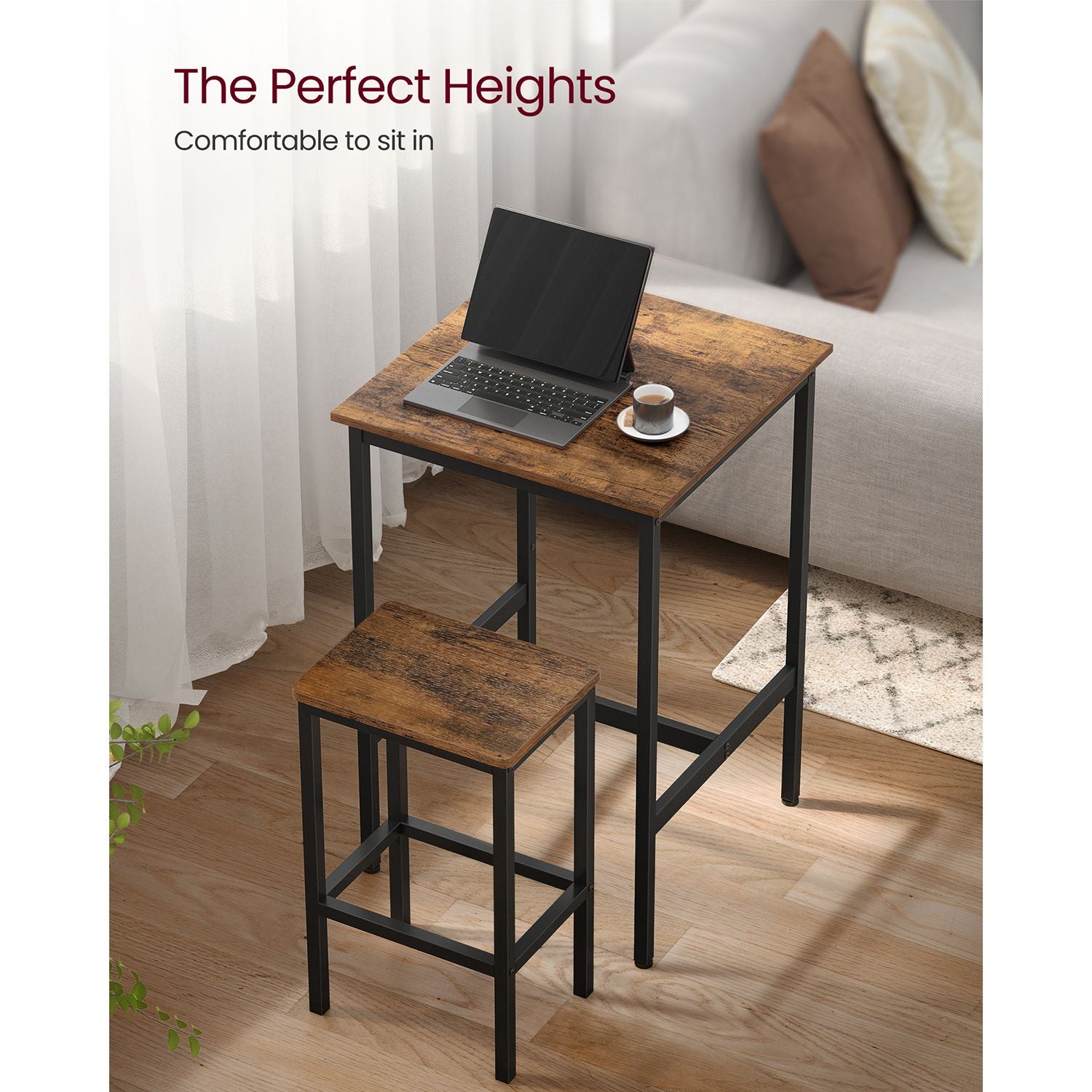 Bar Table and Chairs Set - Rustic Brown, Ink Black