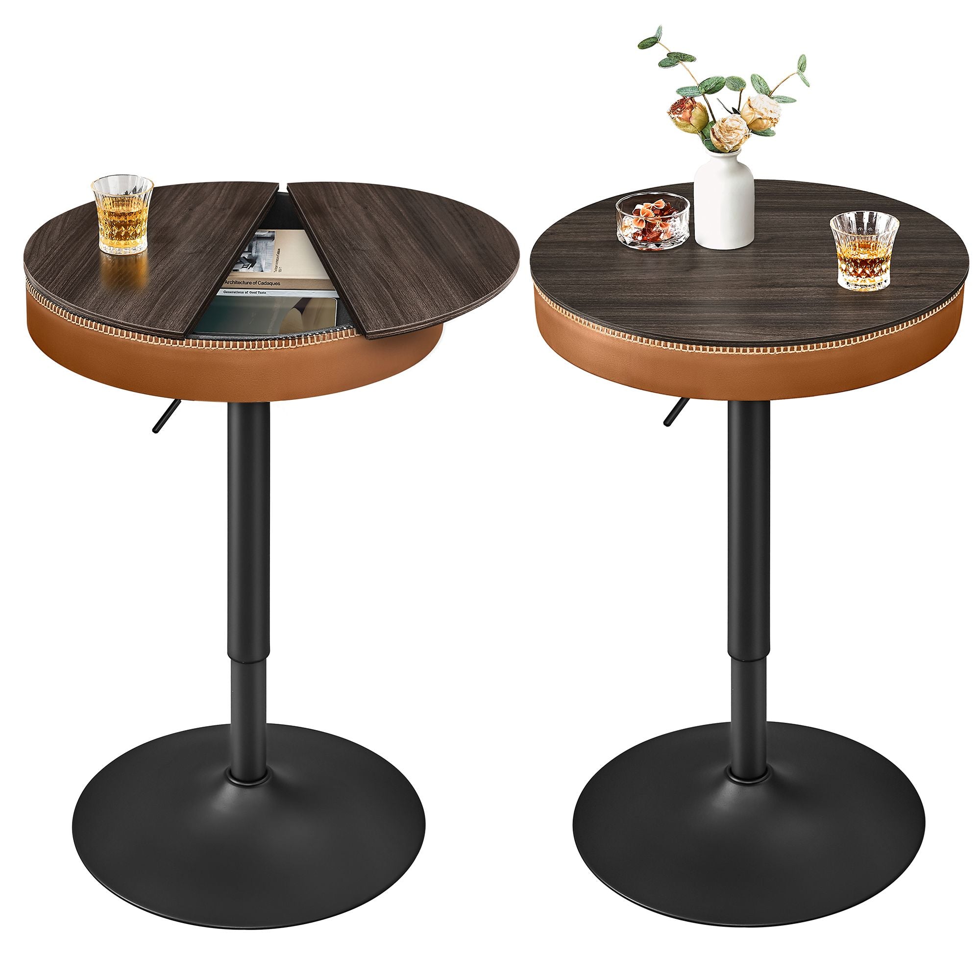 EKHO Collection - Height Adjustable Bar Table Set of 2 - Ash Brown, Caramel Brown