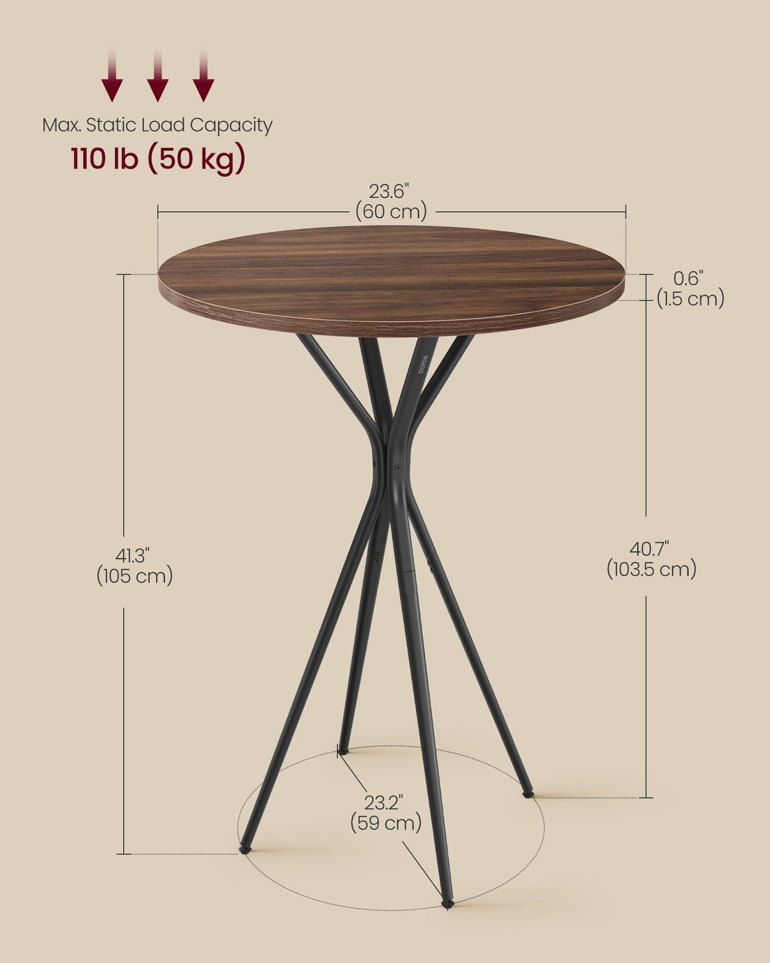 Round Bar Table - Cocktail High-Top - 41 Inch - Steel Frame