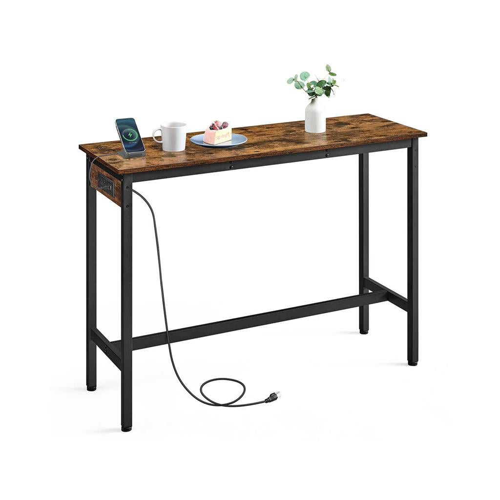 Bar Table with Charging Station - Rustic Brown, Ink Black - 15.7”D x 47.2”W x 35.4”H