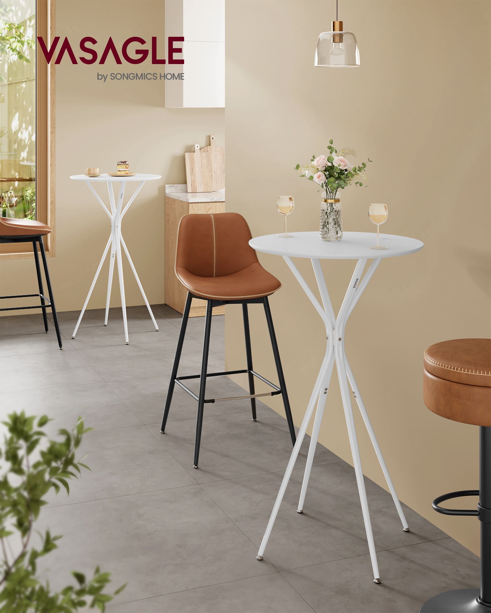 Bar Tables Set of 2 - Round Cocktail High Top Pub Bistro Table for Events Party - White