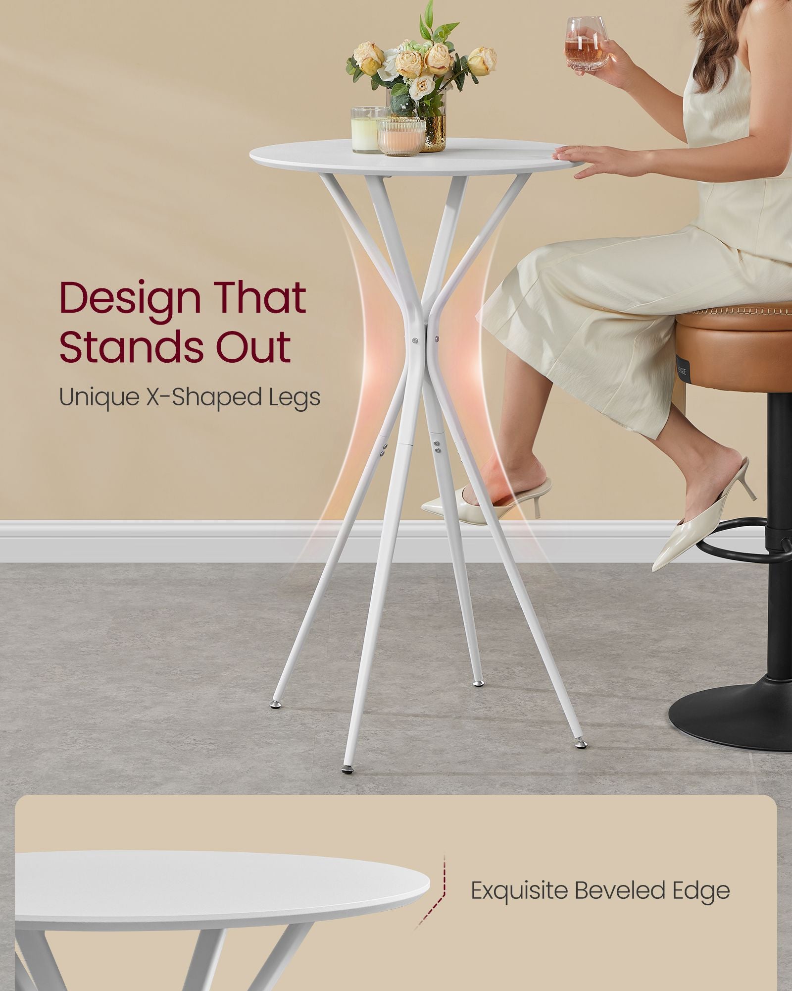 Bar Tables Set of 2 - Round Cocktail High Top Pub Bistro Table for Events Party - White