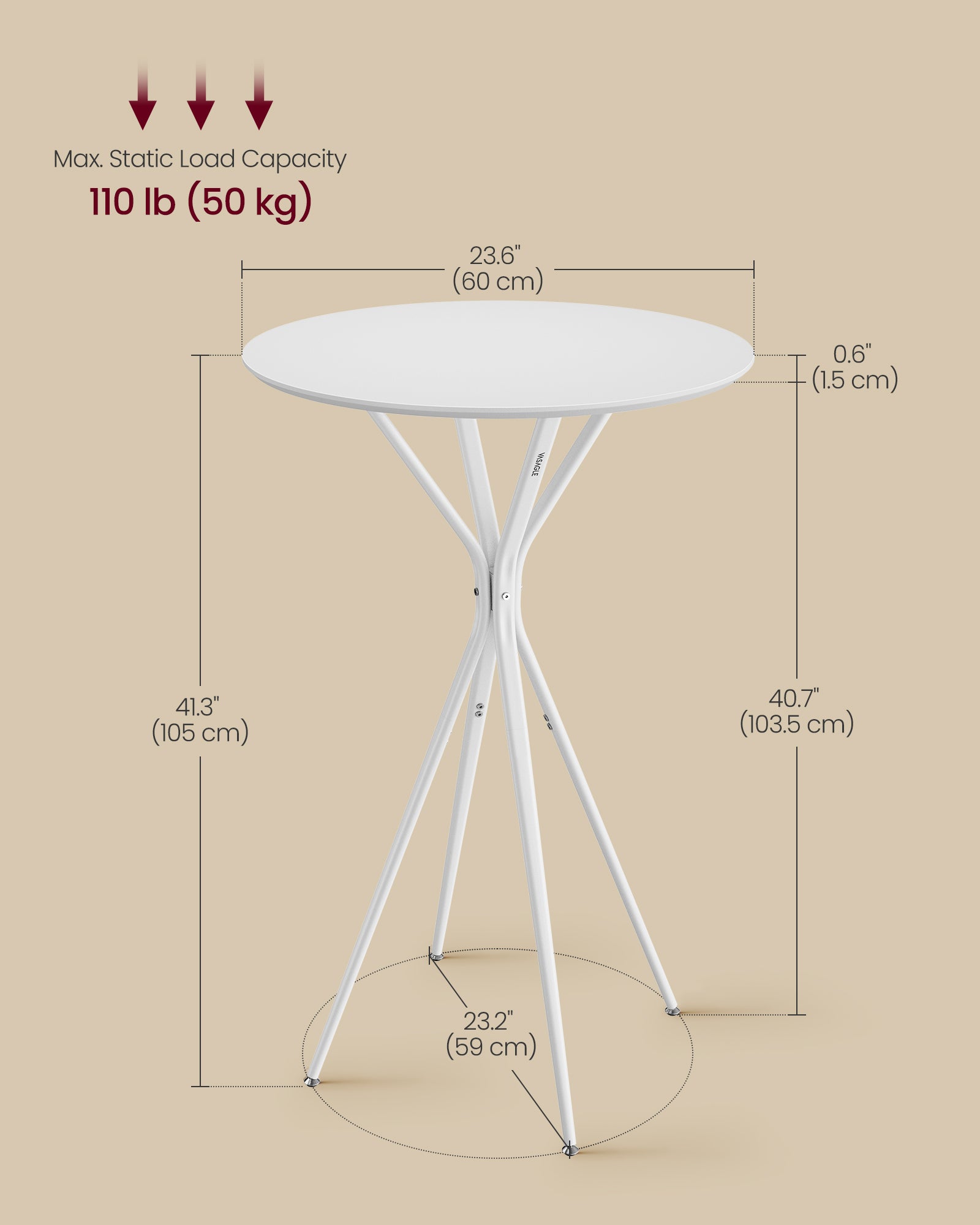 Bar Tables Set of 2 - Round Cocktail High Top Pub Bistro Table for Events Party - White
