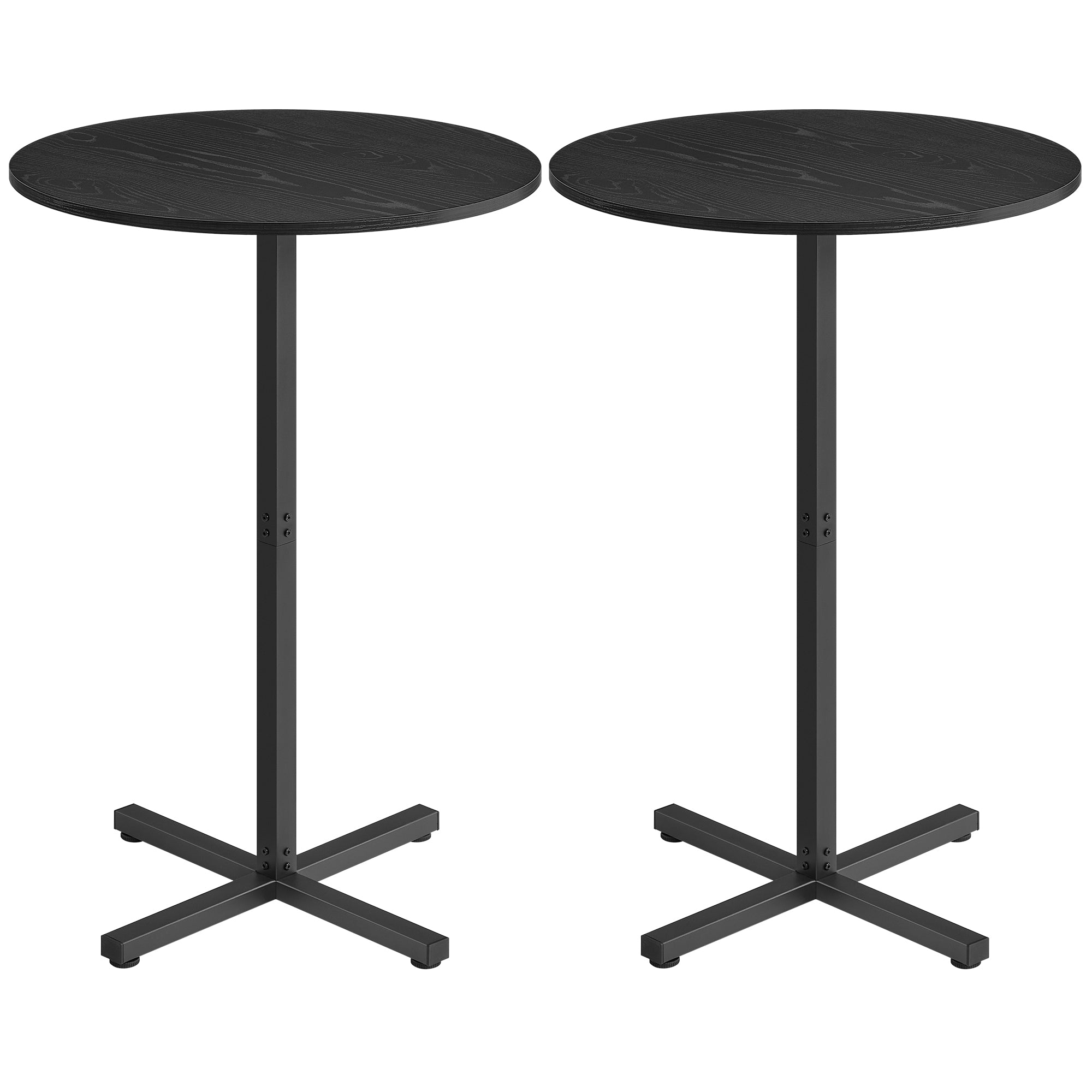 Round Cocktail Table - Set of 2 - High Top Bar Pub Table - Ebony Black - Ebony Black