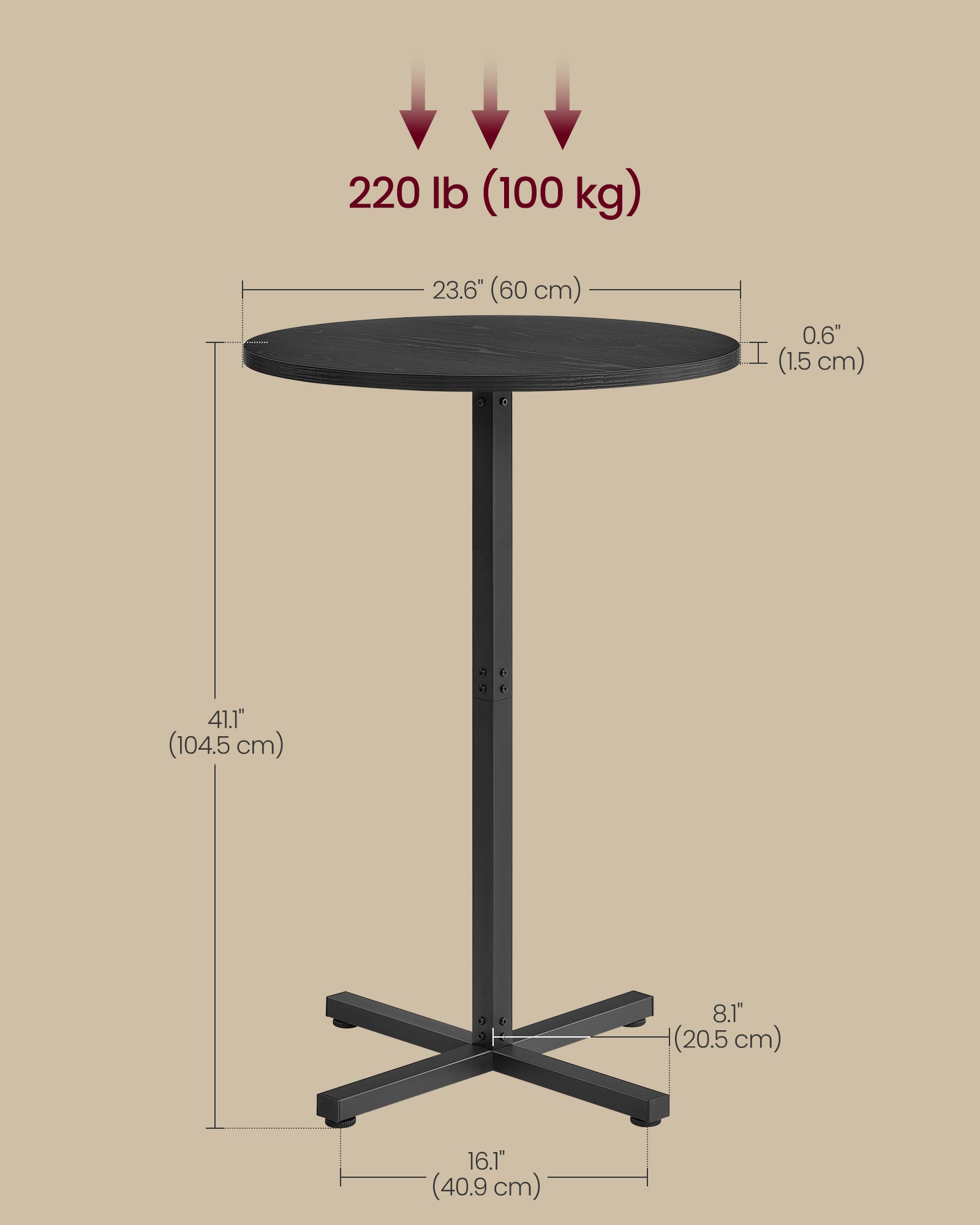 Round Cocktail Table - Set of 2 - High Top Bar Pub Table - Ebony Black - Ebony Black