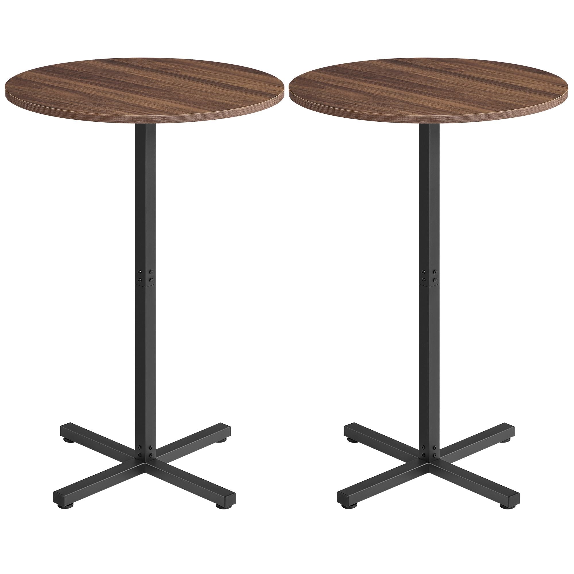 Round Cocktail Table - Set of 2 - High Top Bar Pub Table - Ebony Black - Natural Walnut