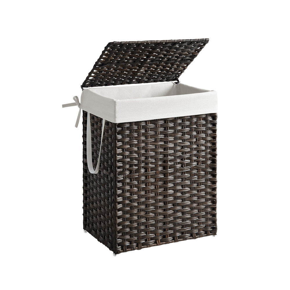 23.8 Gallon (90 L) Synthetic Rattan Clothes Laundry Basket with Lid and Handles Brown - Chestnut Brown