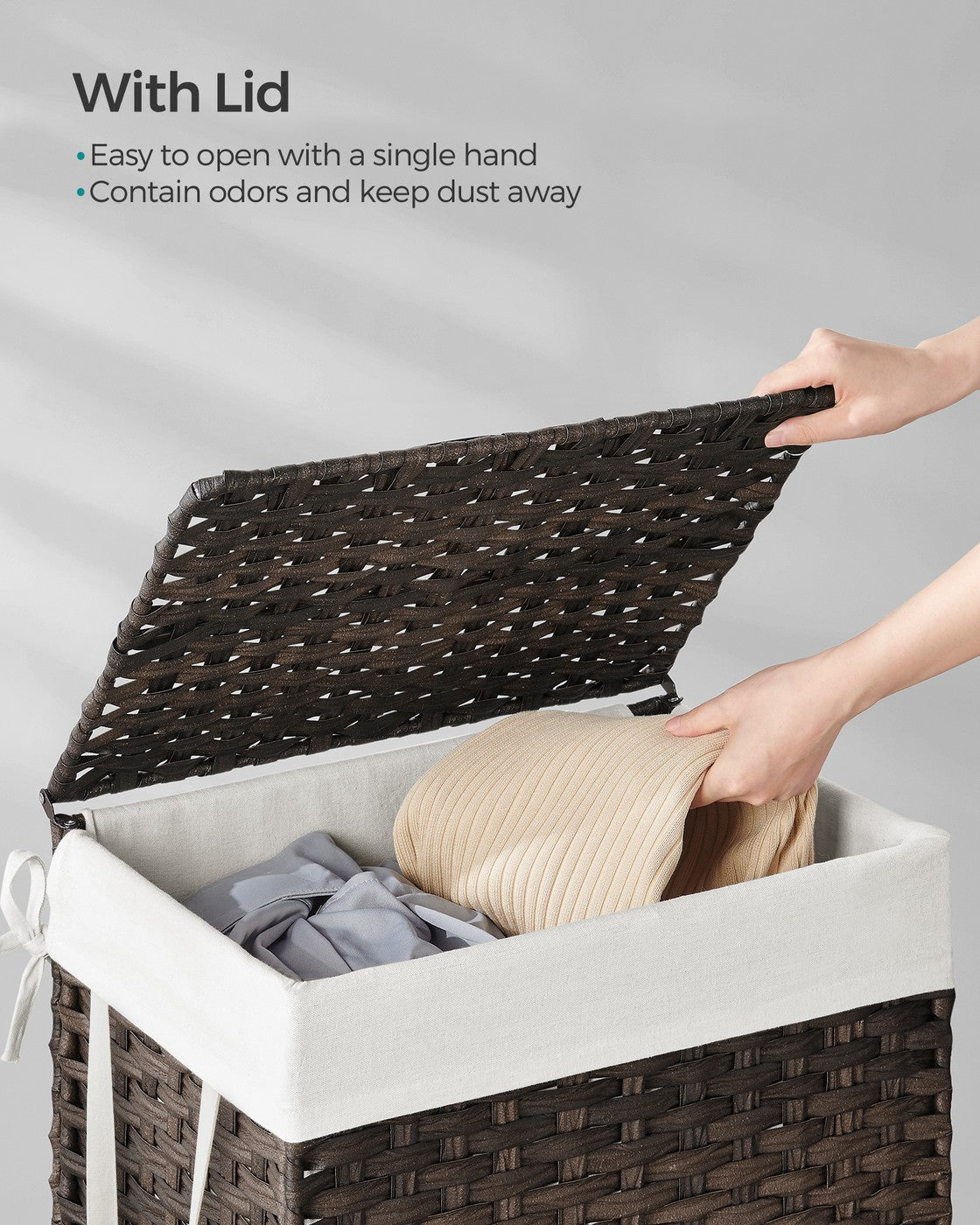 23.8 Gallon (90 L) Synthetic Rattan Clothes Laundry Basket with Lid and Handles Brown - Chestnut Brown