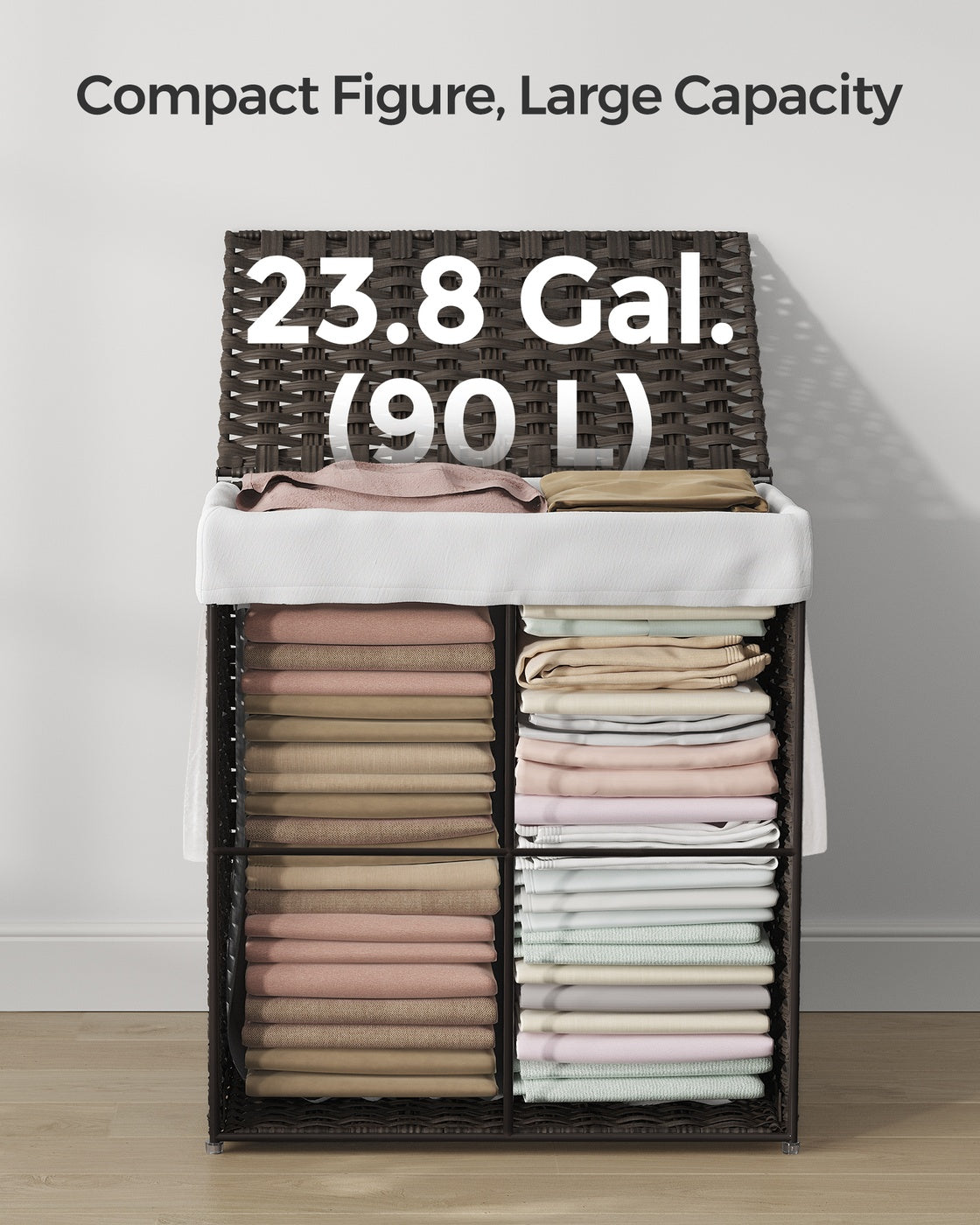 23.8 Gallon (90 L) Synthetic Rattan Clothes Laundry Basket with Lid and Handles Brown - Chestnut Brown