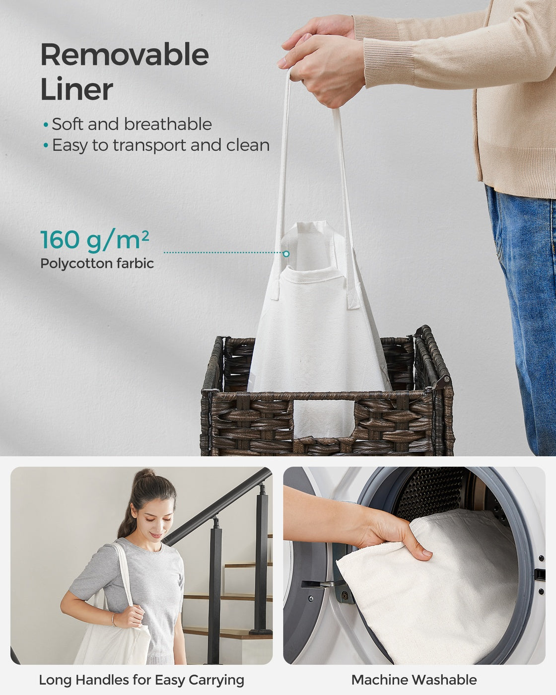 23.8 Gallon (90 L) Synthetic Rattan Clothes Laundry Basket with Lid and Handles Brown - Chestnut Brown