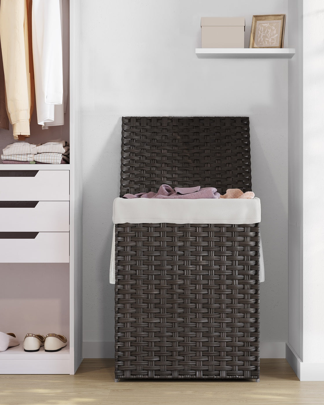 23.8 Gallon (90 L) Synthetic Rattan Clothes Laundry Basket with Lid and Handles Brown - Chestnut Brown