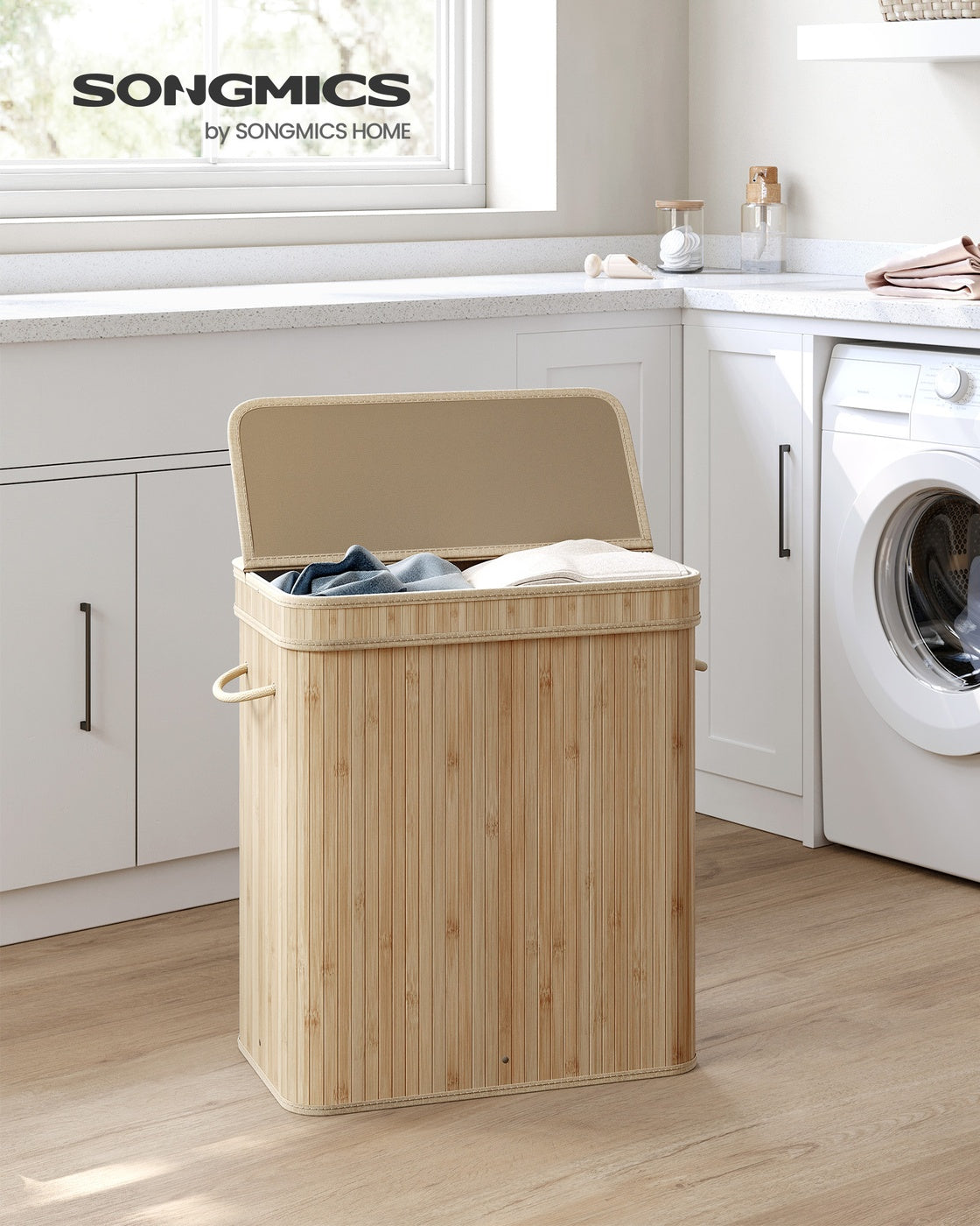 Bamboo Laundry Hamper with Lid - 26 Gallon Capacity - Removable Fabric Liner