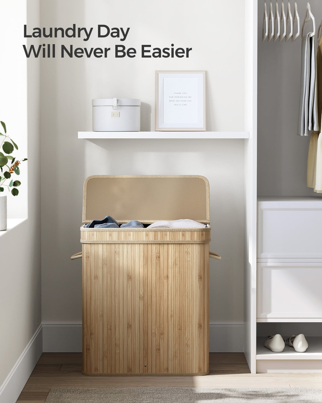 Bamboo Laundry Hamper with Lid - 26 Gallon Capacity - Removable Fabric Liner