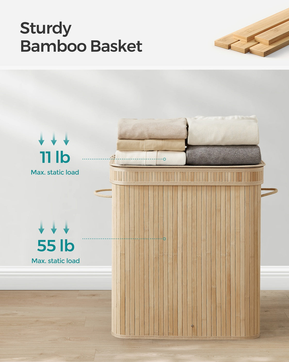 Bamboo Laundry Hamper with Lid - 26 Gallon Capacity - Removable Fabric Liner