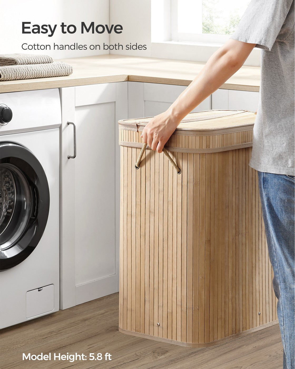 Bamboo Laundry Hamper with Lid - 26 Gallon Capacity - Removable Fabric Liner