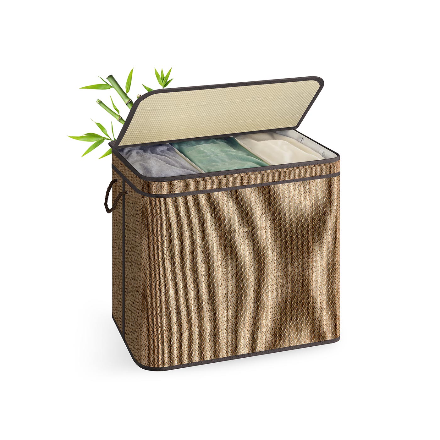 3-Section Laundry Hamper - 44.9 Gal. Laundry Basket - Brown - Brown - 26.4"L x 17.3"W x 24"H