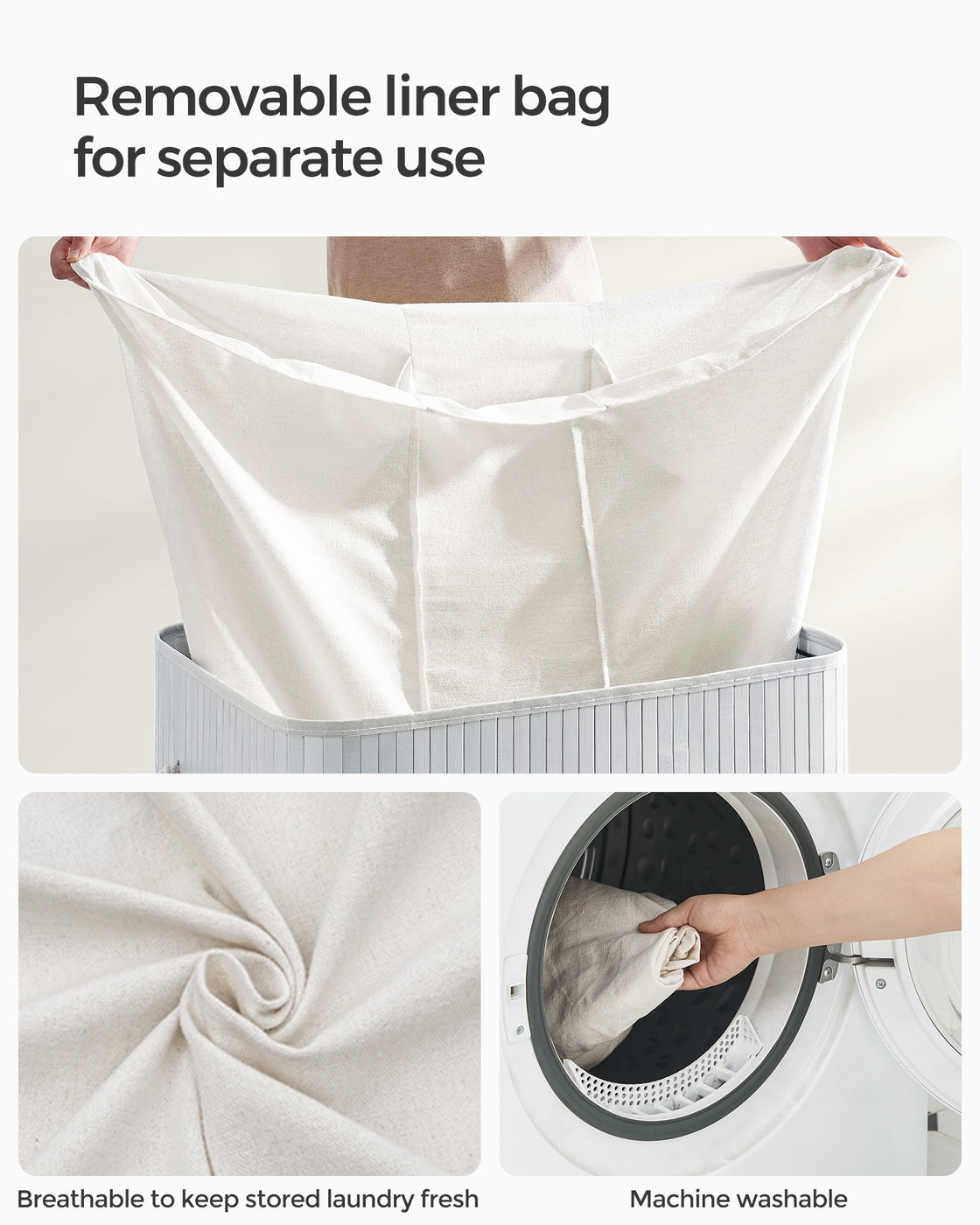 3-Section Laundry Hamper with Lid 39.6 Gallons (150L) - Gray