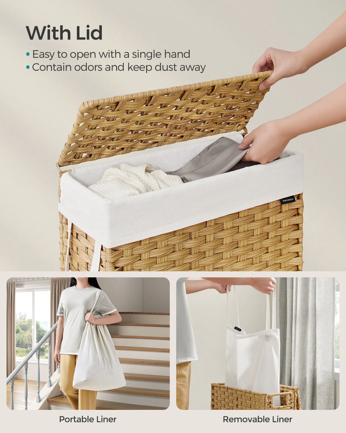 Rattan-Look Laundry Hamper - 29 Gallon - Side Handles