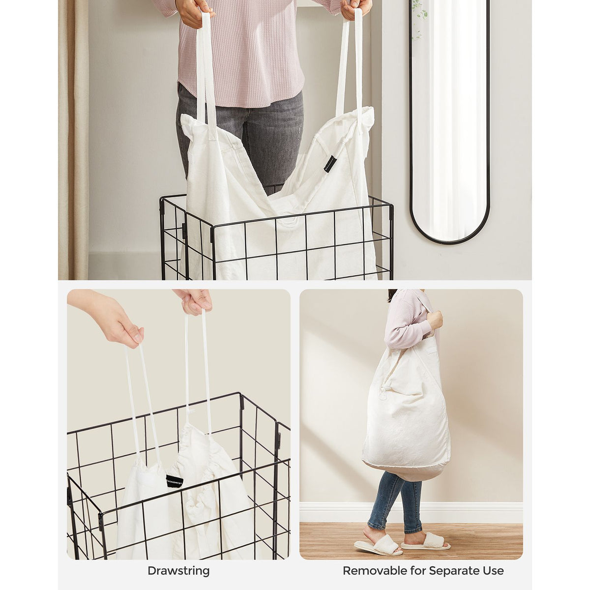 Laundry Hamper - Metal Wire Frame - 34.3 Gallon