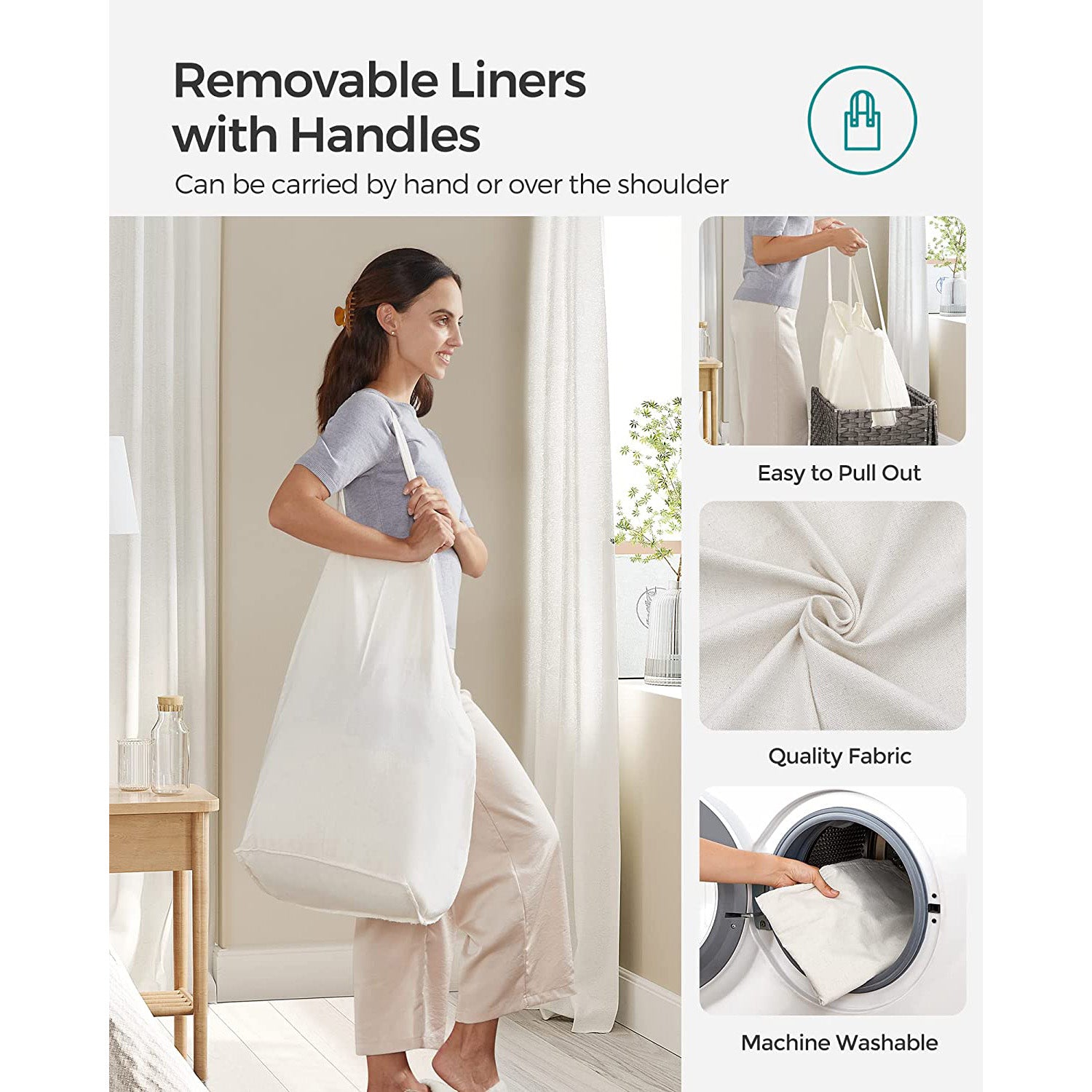 Laundry Hamper with Lid - 90L Clothes Hamper with 2 Removable Liner Bags - 6 Mesh Bags - Wicker Laundry Basket - Double Laundry Hamper for Bathroom - 13 x 18.1 x 23.6 Inches - Gray