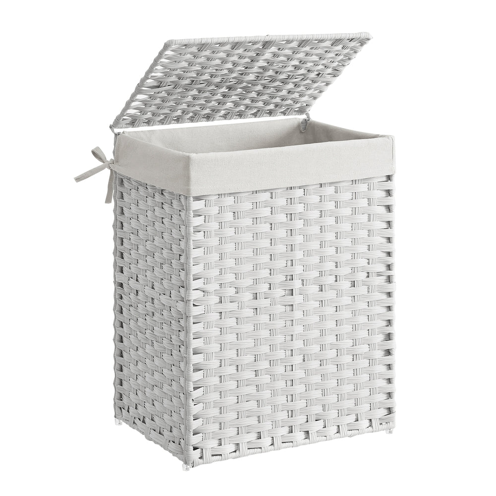 23.8 Gallon (90 L) Synthetic Rattan Clothes Laundry Basket with Lid and Handles Brown - Cloud White
