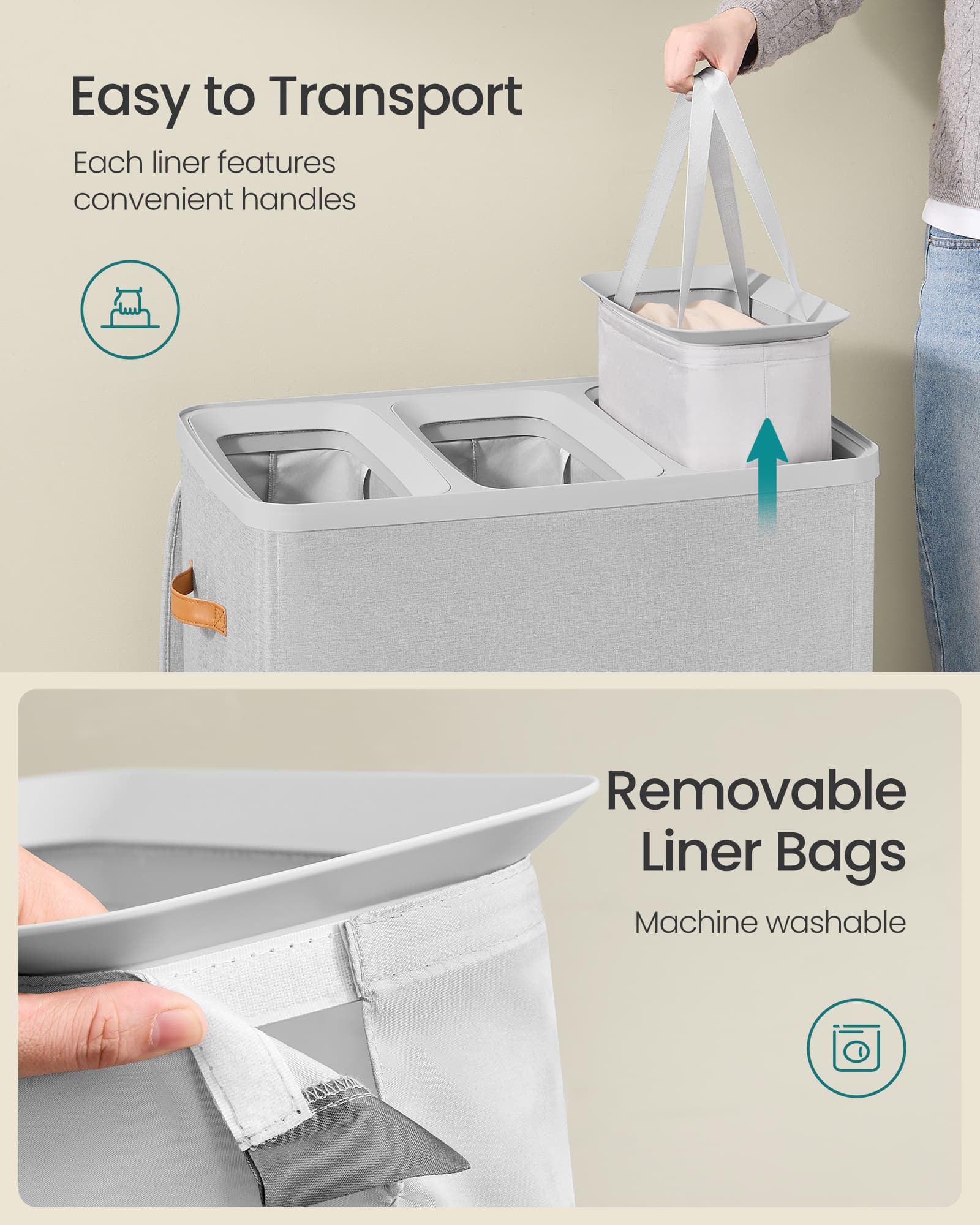 Laundry Hamper - 50 Gallon - Lid And Handles - Tall Soft Sided