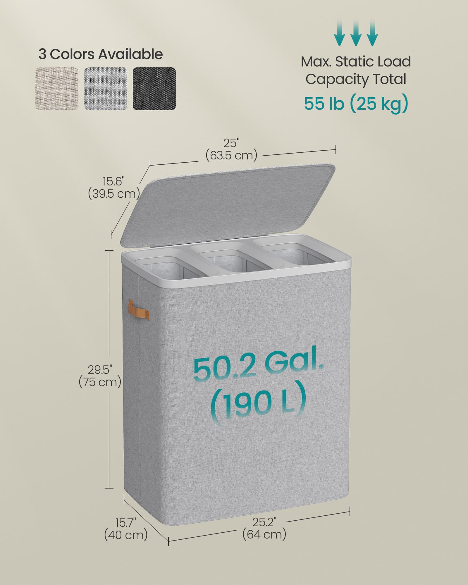 Laundry Hamper - 50 Gallon - Lid And Handles - Tall Soft Sided