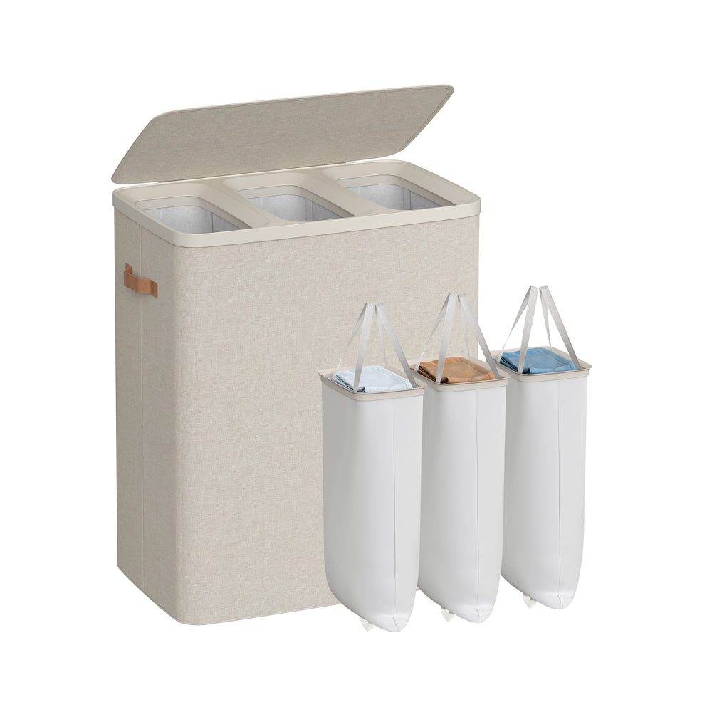 Laundry Hamper - 50 Gallon - Lid And Handles - Tall Soft Sided - Beige