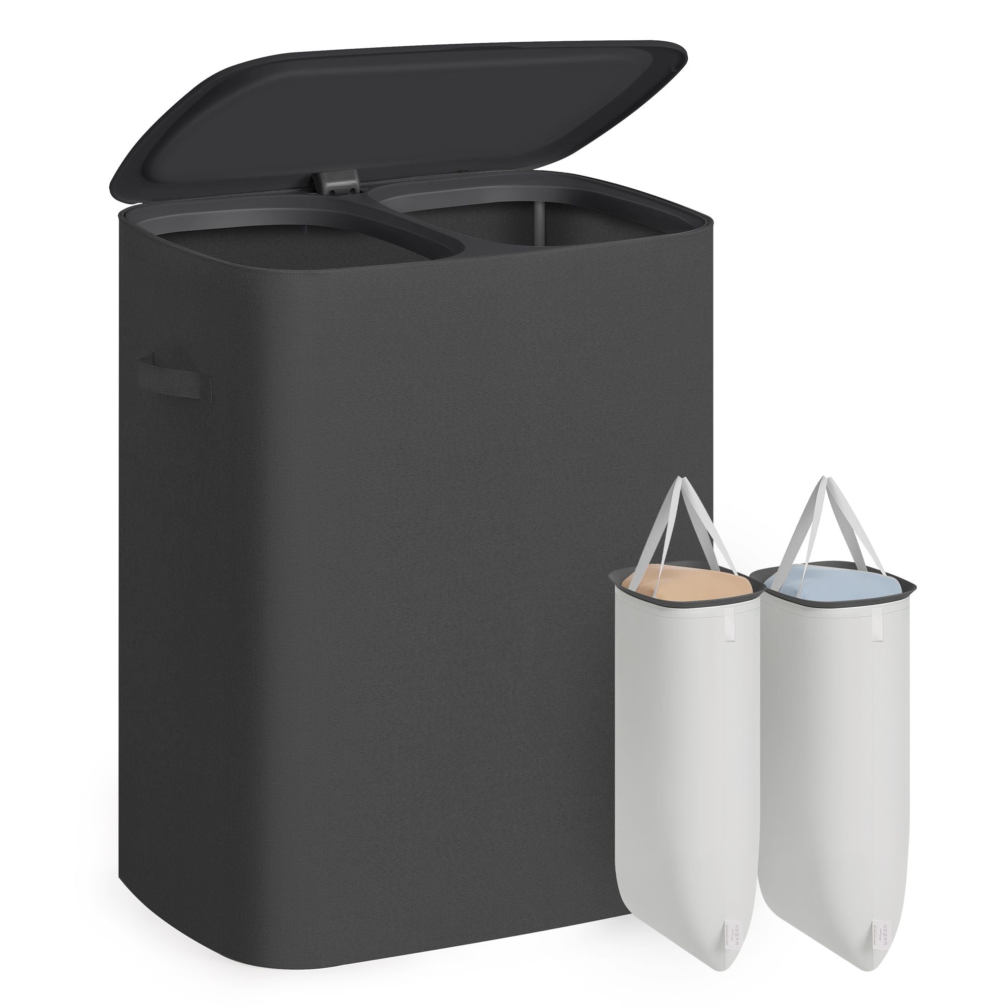Laundry Basket with Lid - 42.2 Gallons - 2-Compartment Laundry Hamper with Handle - Removable Liner - Easy Assembly - 22 x 15.7 x 27.5 Inches - Slate Gray ULCB822B101 - Slate Gray