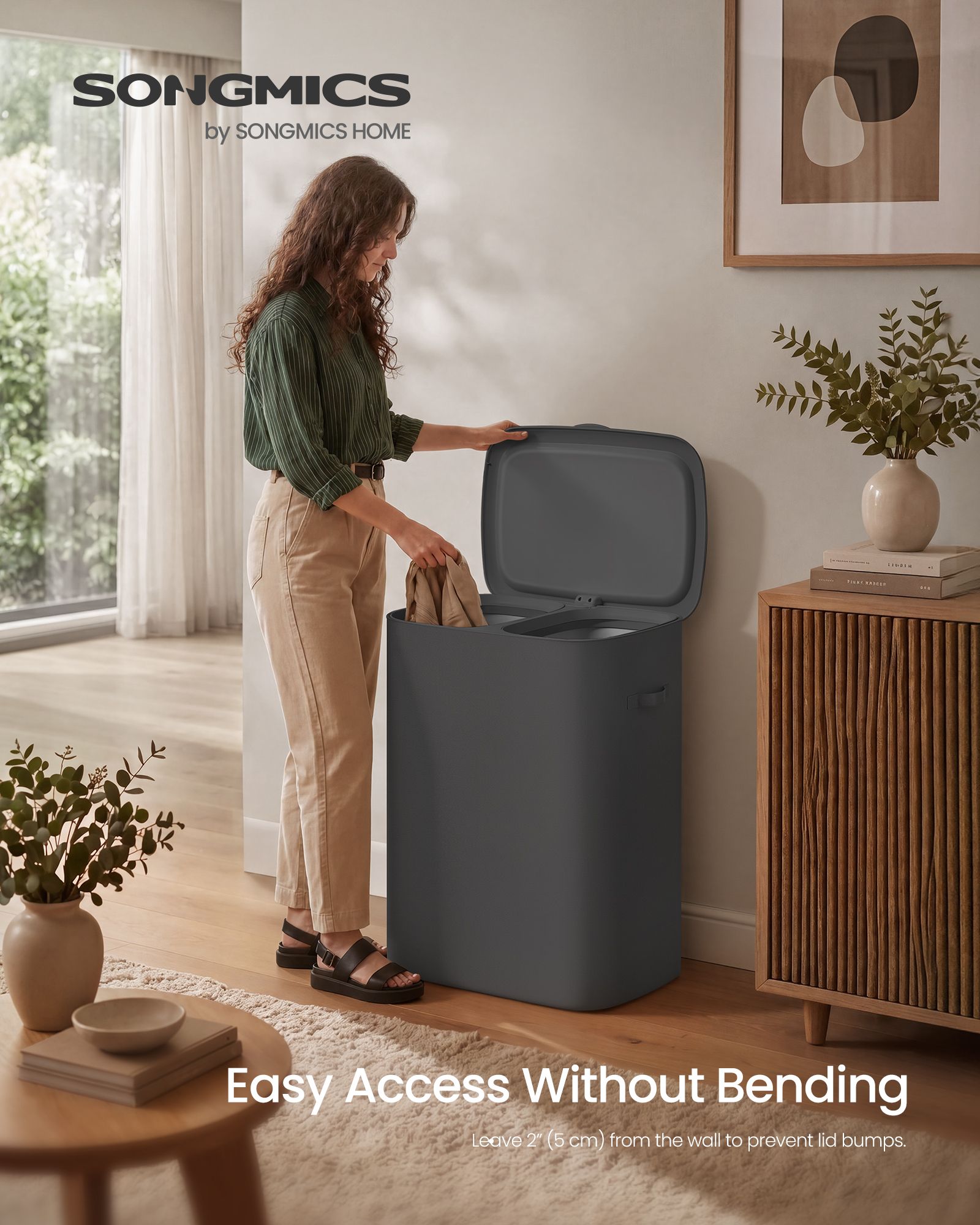 Laundry Basket with Lid - 42.2 Gallons - 2-Compartment Laundry Hamper with Handle - Removable Liner - Easy Assembly - 22 x 15.7 x 27.5 Inches - Slate Gray ULCB822B101 - Slate Gray