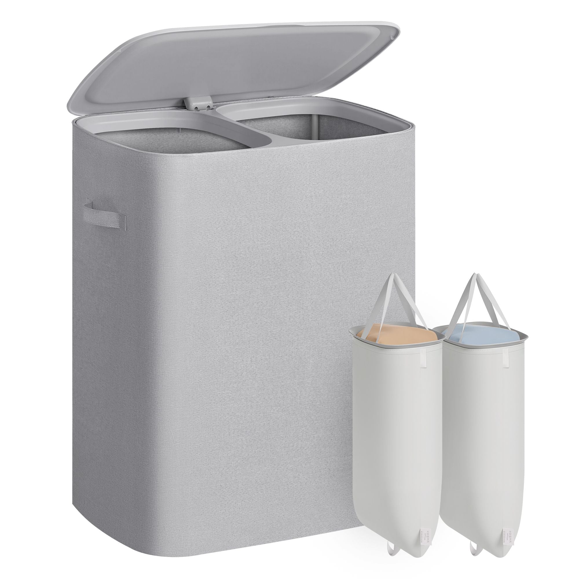 Laundry Basket with Lid - 42.2 Gallons - 2-Compartment Laundry Hamper with Handle - Removable Liner - Easy Assembly - 22 x 15.7 x 27.5 Inches - Slate Gray ULCB822B101 - Dove Gray