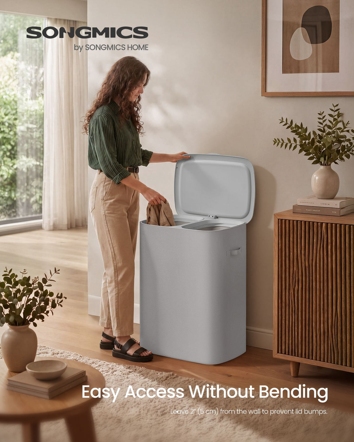 Laundry Basket with Lid - 42.2 Gallons - 2-Compartment - Removable Liner