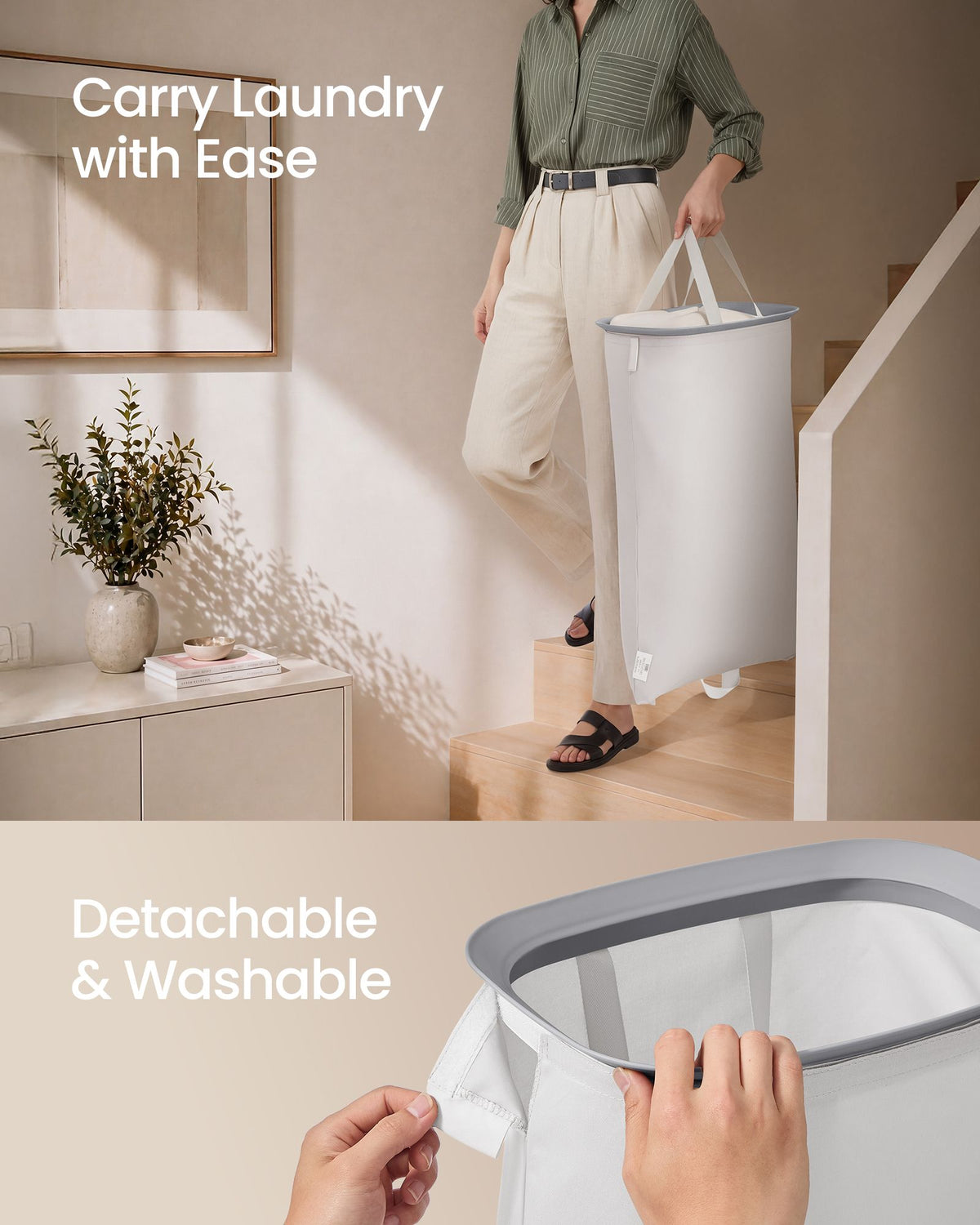 Laundry Basket with Lid - 42.2 Gallons - 2-Compartment - Removable Liner