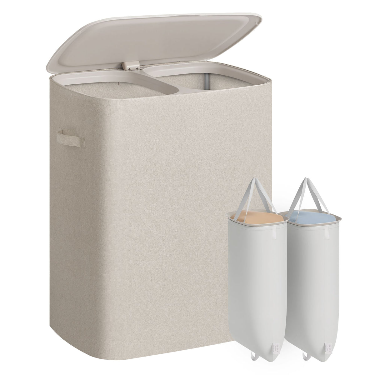 Laundry Basket with Lid - 42.2 Gallons - 2-Compartment Laundry Hamper with Handle - Removable Liner - Easy Assembly - 22 x 15.7 x 27.5 Inches - Slate Gray ULCB822B101 - Cappuccino Beige