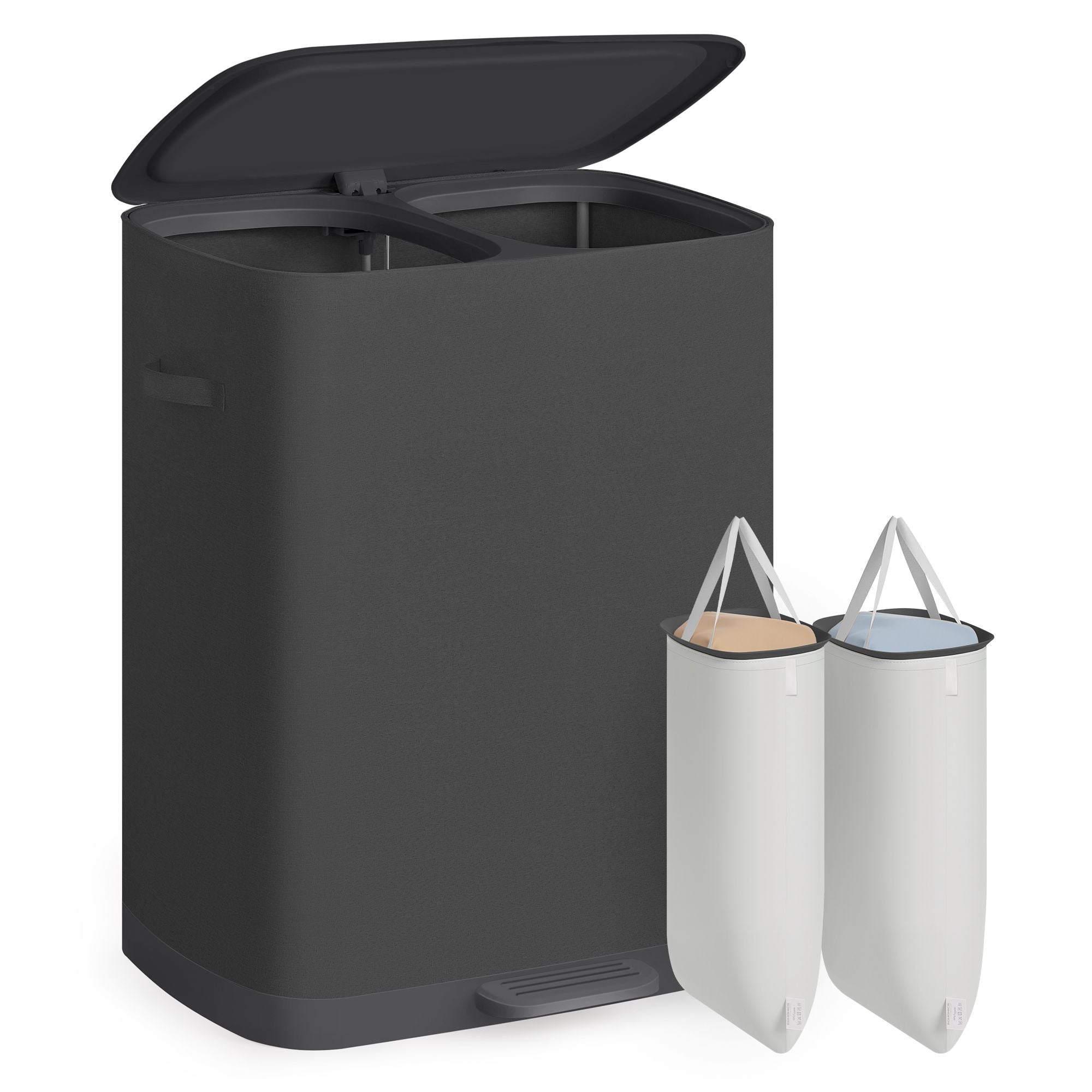 Laundry Basket with Lid - 42.2 Gallons - 2-Compartment Laundry Hamper with Handle and Pedal - Removable Liner - Easy Assembly - 22 x 18.5 x 29.5 Inches - Slate Gray ULCB832B101 - Slate Gray